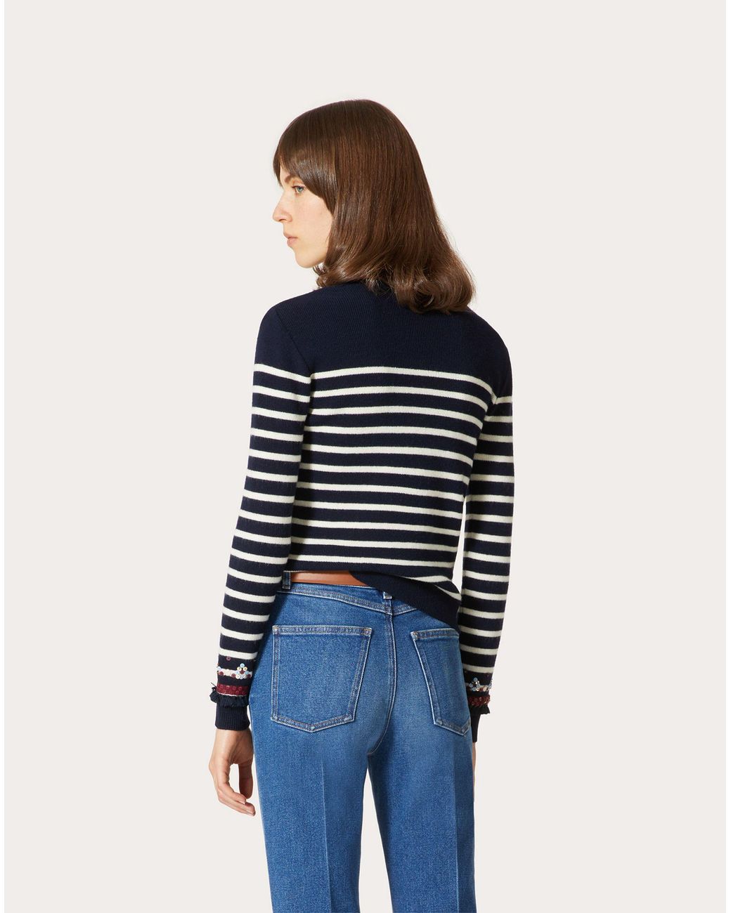 Valentino Blue Logo Embroidered Striped Jumper