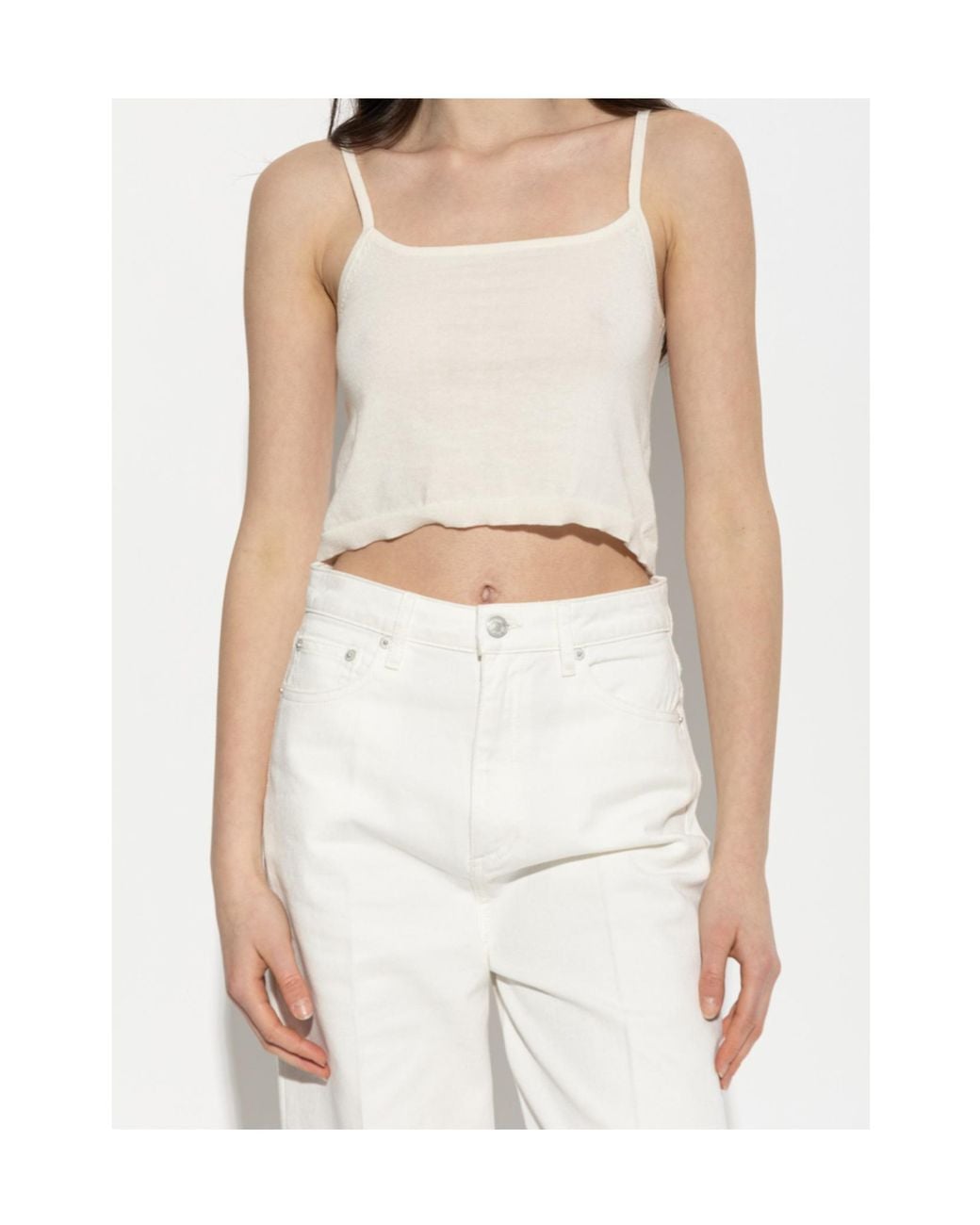 Officine Generale White Officine Générale Eliane Cropped Knitted Top
