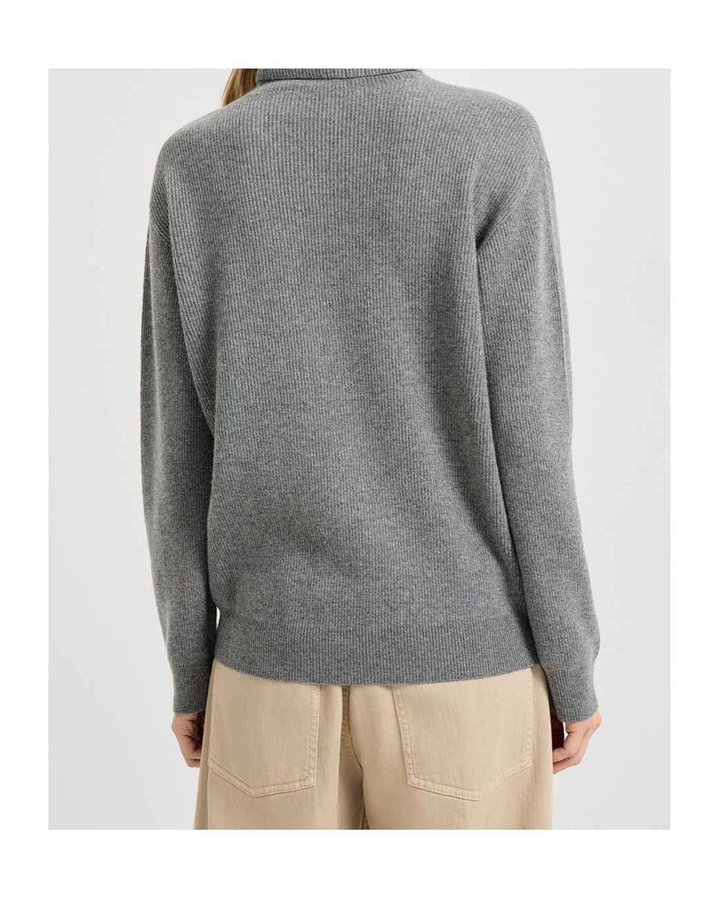 Brunello Cucinelli Gray Cashmere Ribbed Turtleneck Sweater