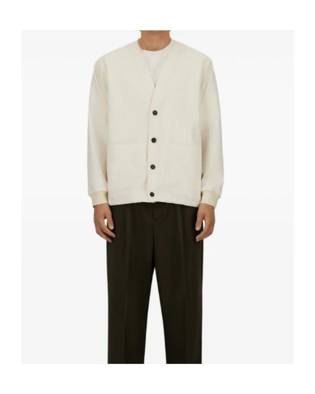 Herno White V-Neck Button Cardigan for men