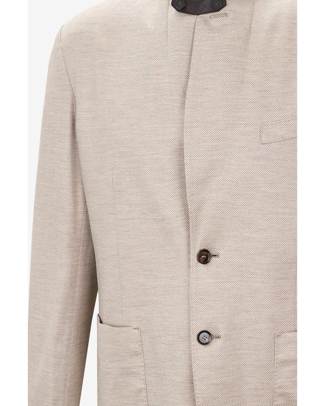 Brioni White Blazer Chevrons Wool And Silk Jersey for men