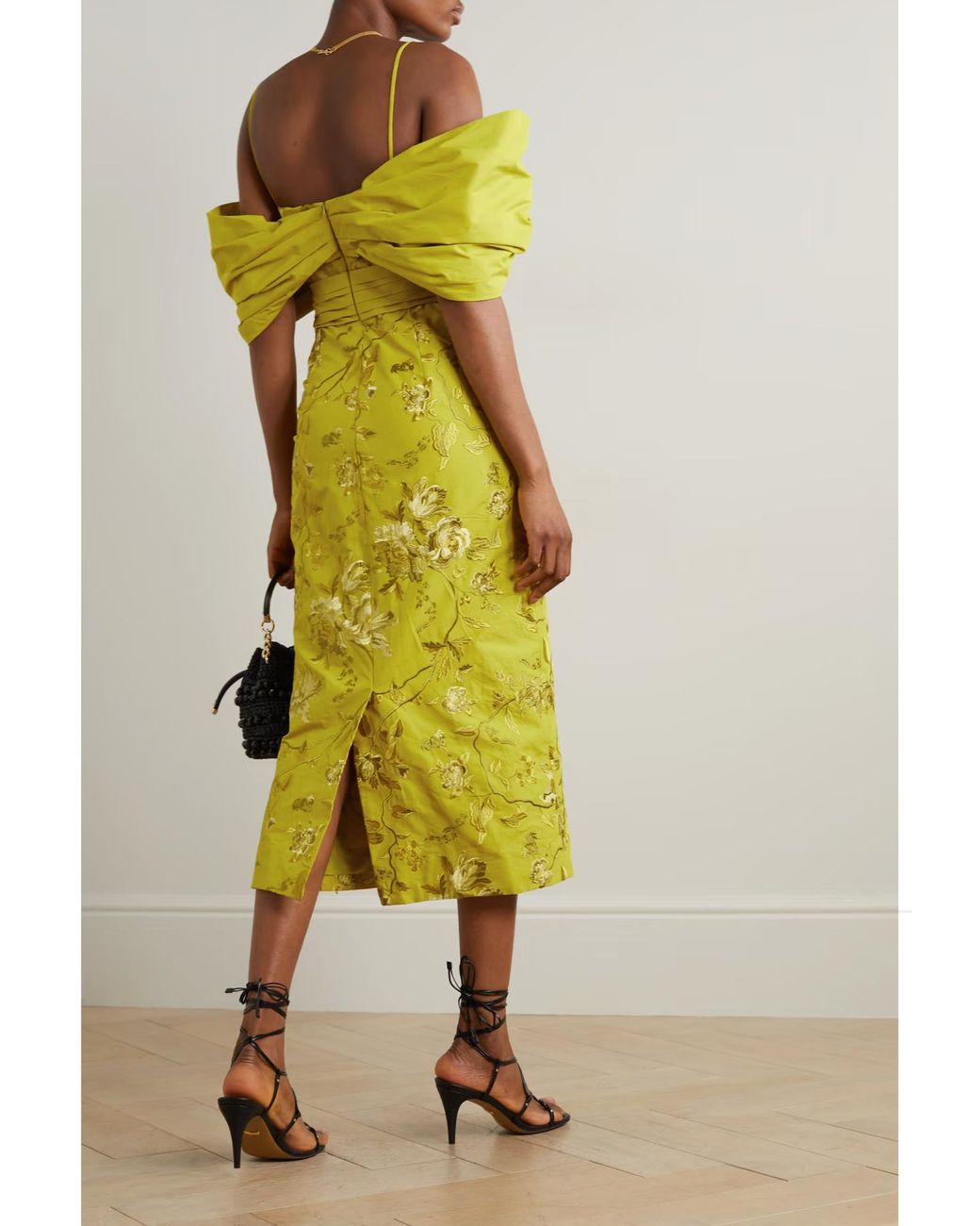 Erdem Yellow Evora Draped Taffeta And Embroidered Cotton-Faille Dress