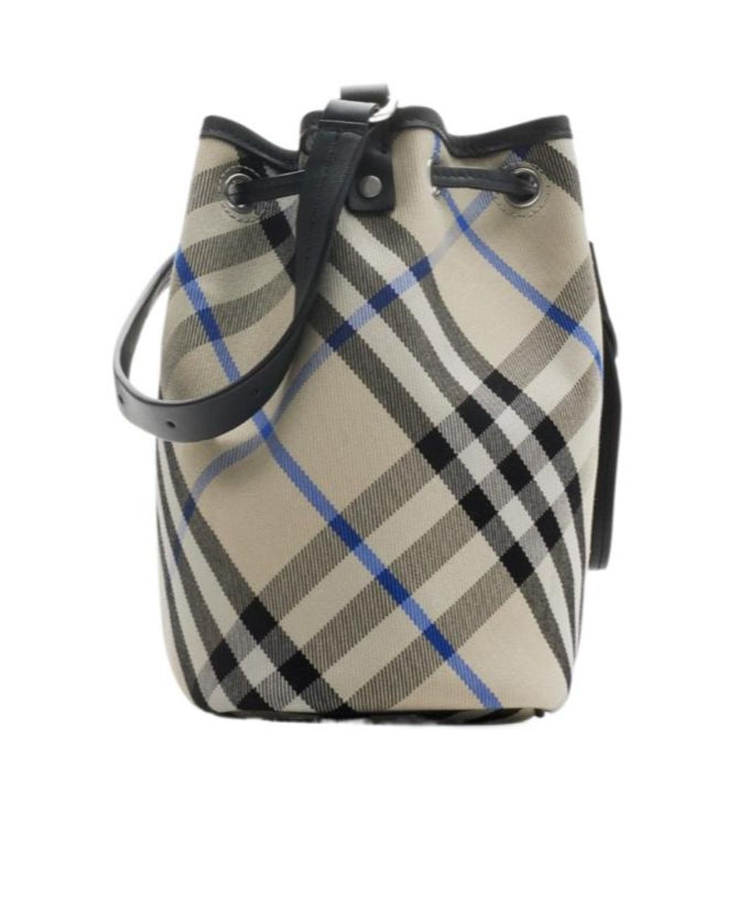 Burberry Gray Mini Checked Drawstring Bucket Bag