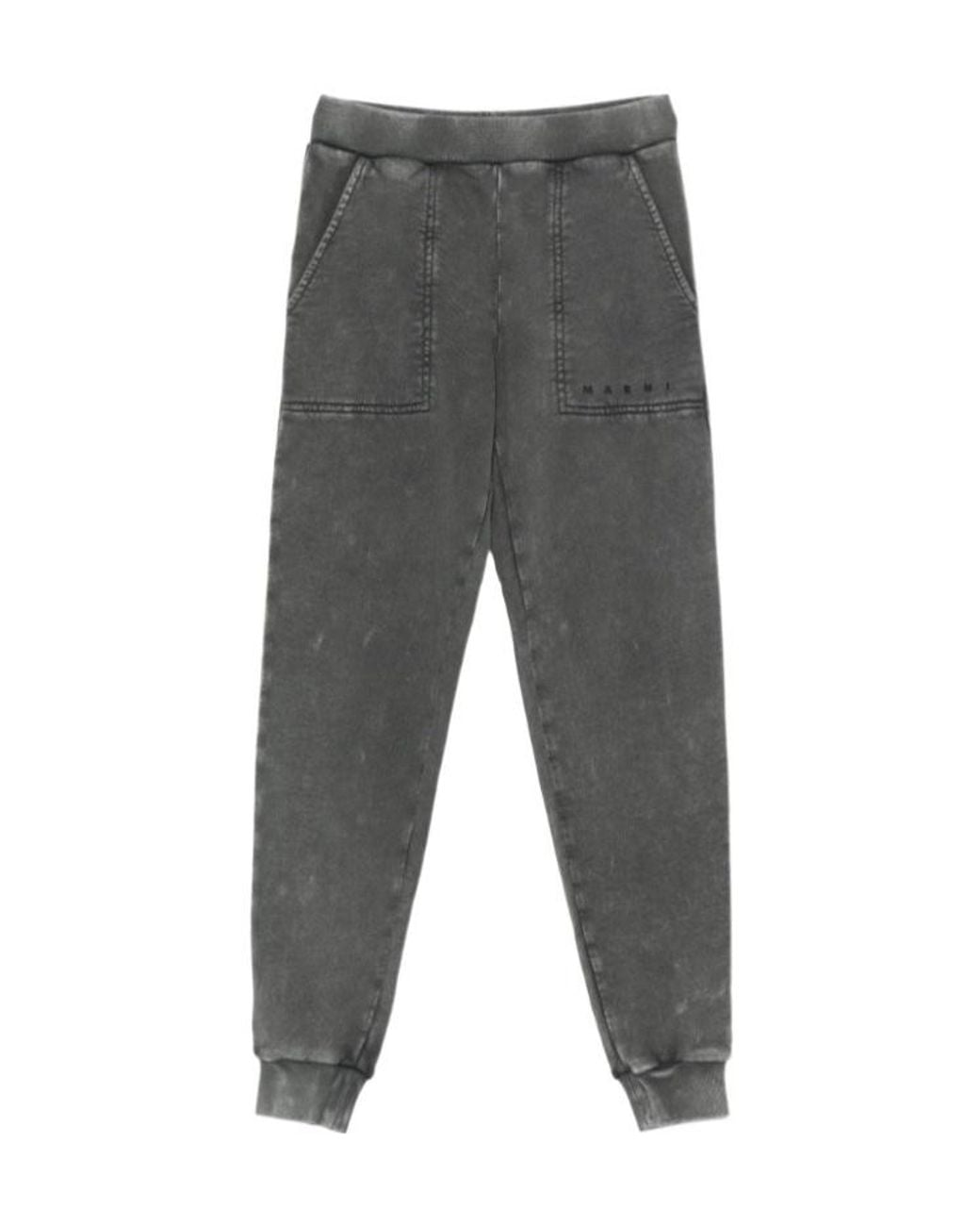 Marni Gray Acid-Wash Logo-Print Track Pants