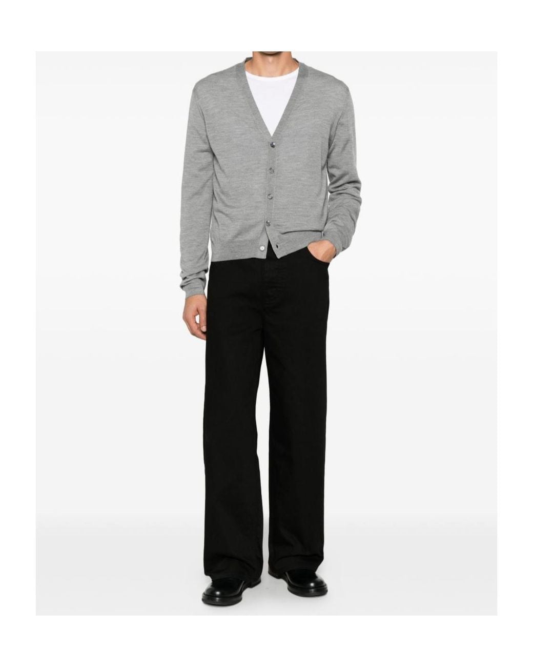 Lanvin Gray V-Neck Long-Sleeve Knit Top for men