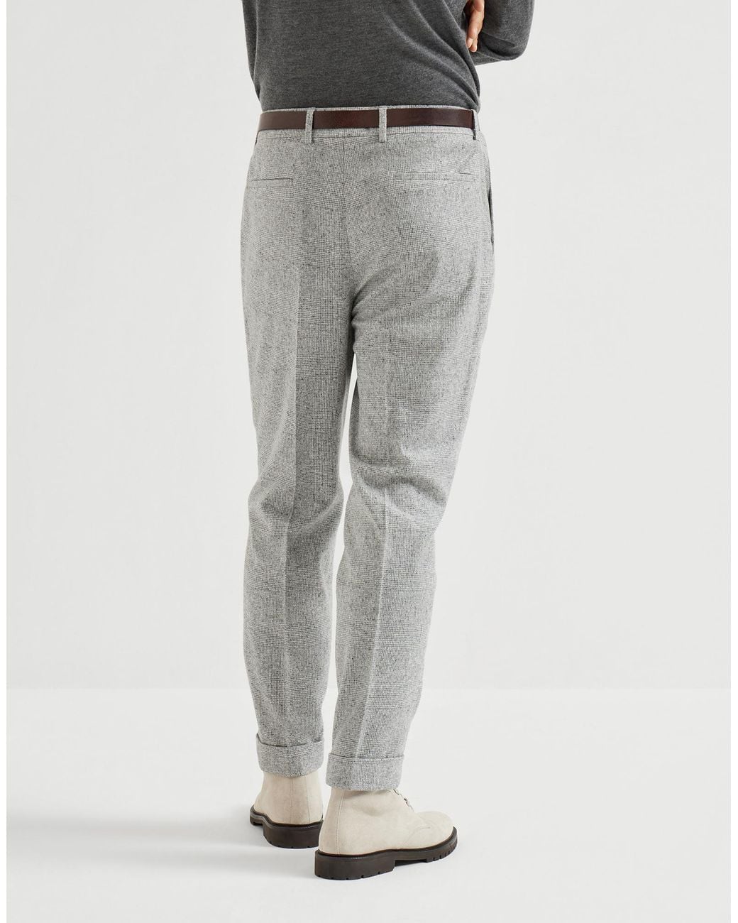 Brunello Cucinelli Gray Pleated Wool-Silk Blend Trousers for men