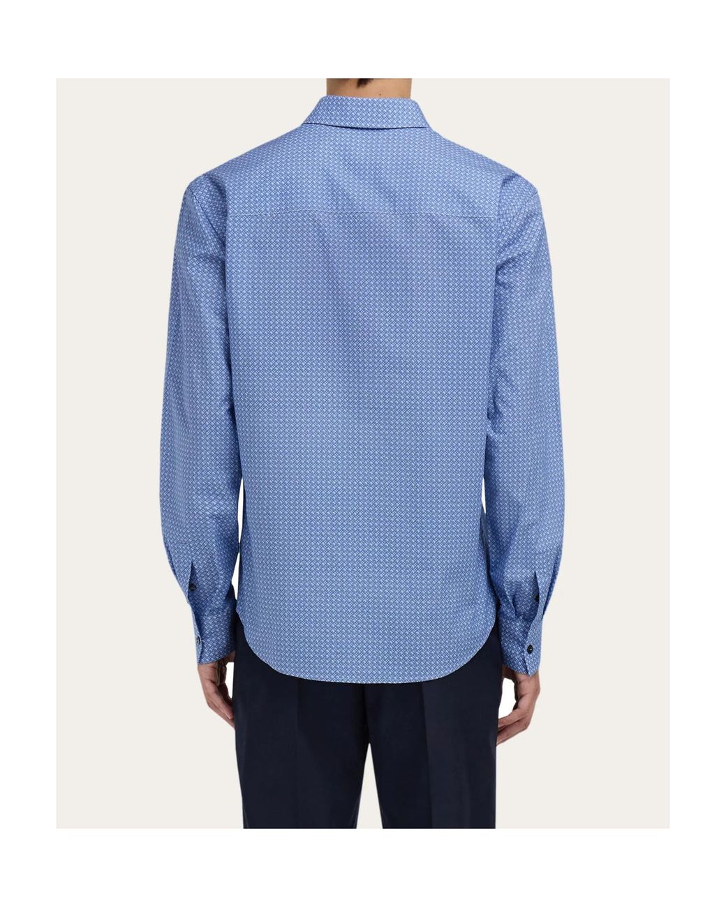 Ferragamo Blue Ferragamo Monogram Long-Sleeve Shirt for men