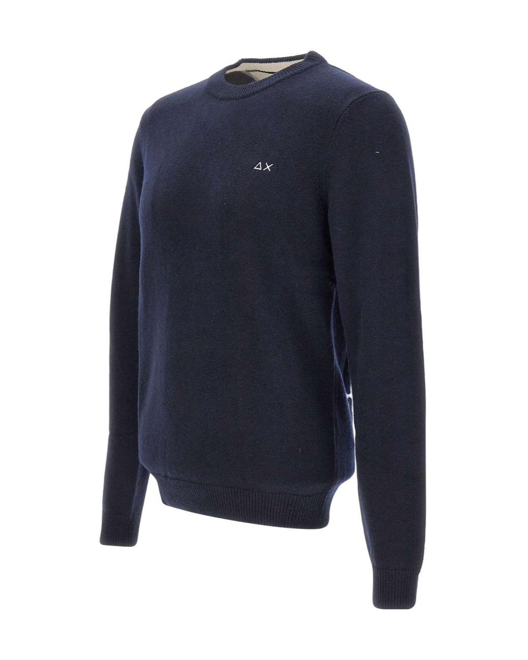 Sun 68 Blue Logo Crew Neck Knitted Sweater for men