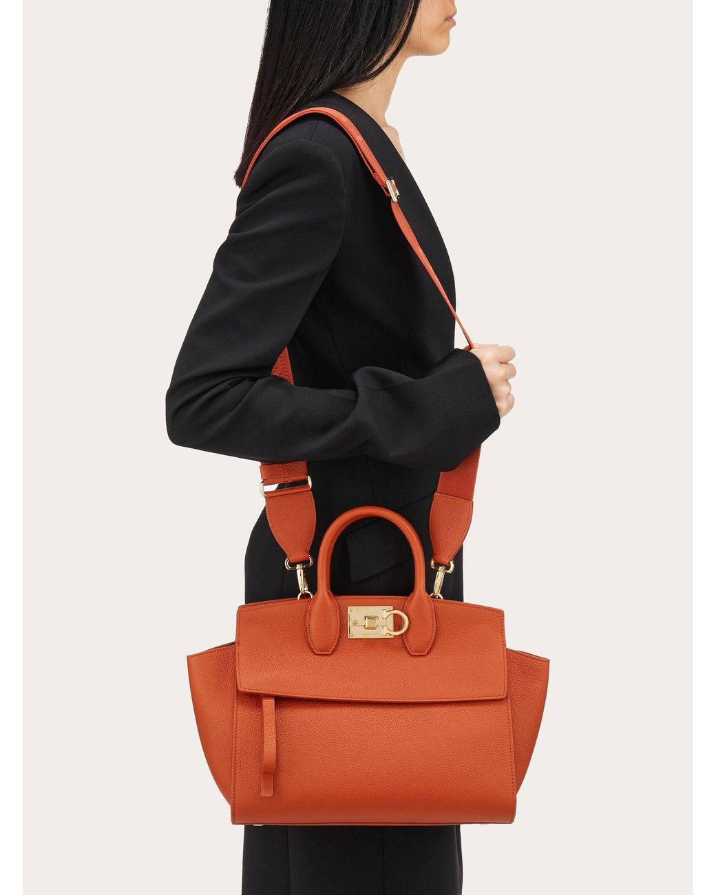Ferragamo Orange Studio Soft Logo Shoulder Bag