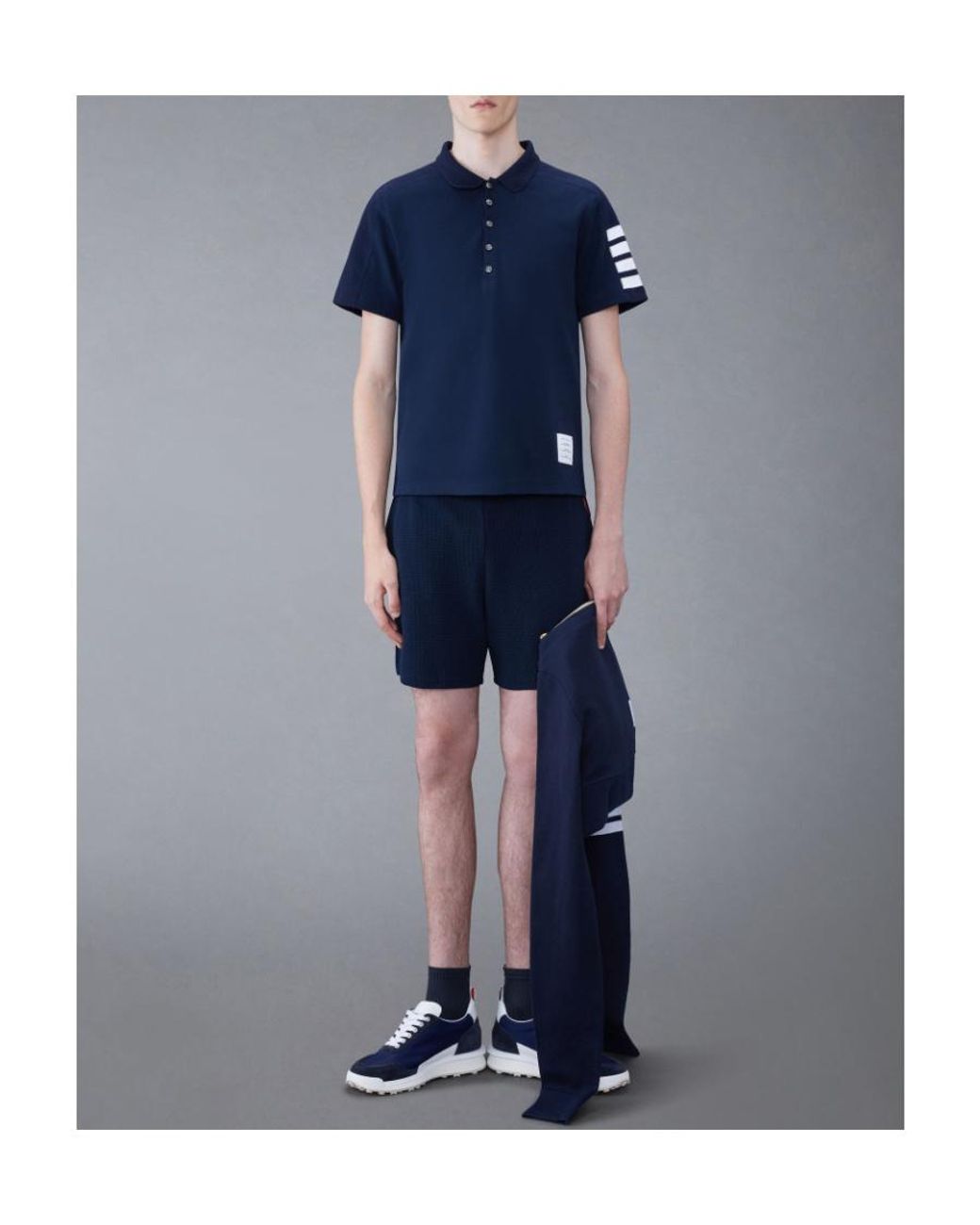 Thom Browne Blue Bar Short Sleeve Polo Shirt for men