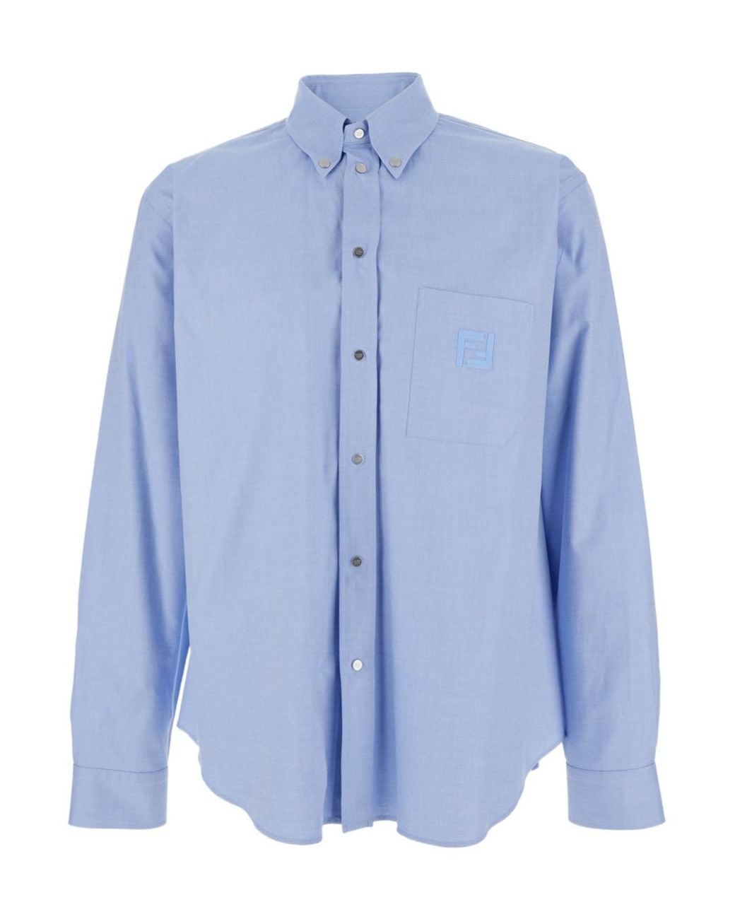Fendi Blue Logo Embroidered Bown-Down Oxford Shirt for men