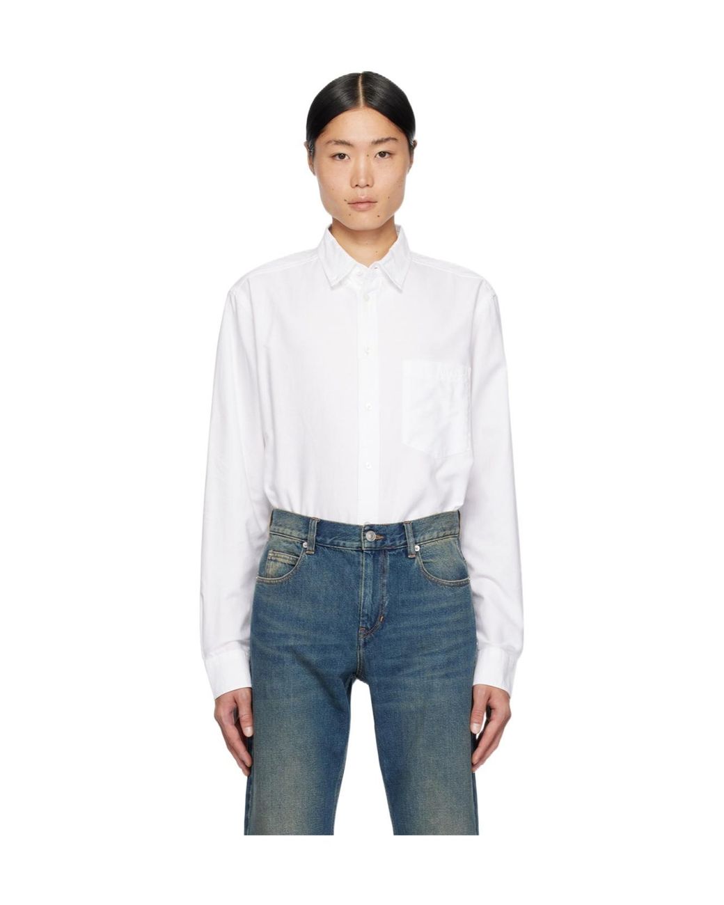 Isabel Marant White Jasolo Logo Embroidered Long-Sleeve Shirt for men