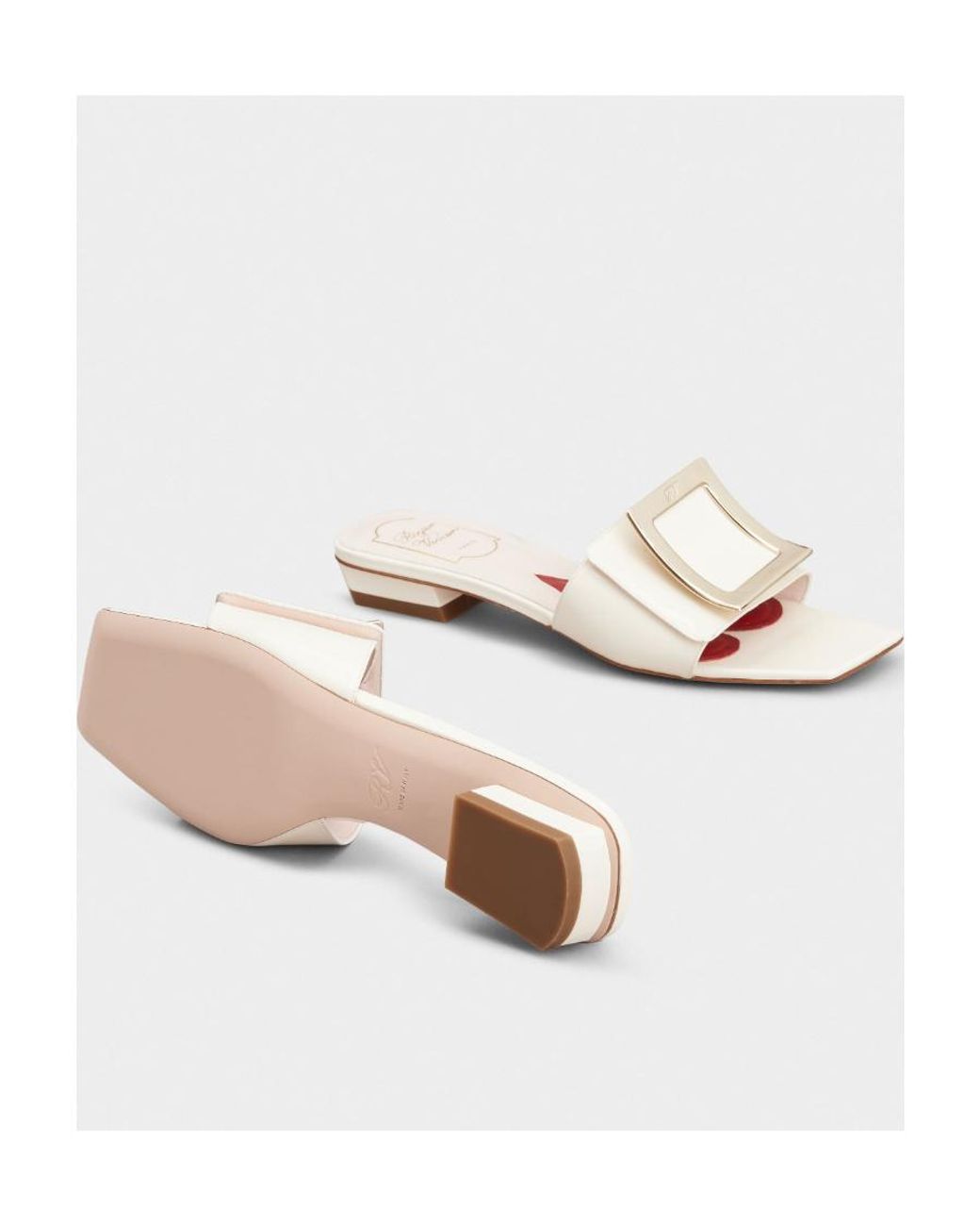 Roger Vivier White Belle Vivier Metal Buckle Mules