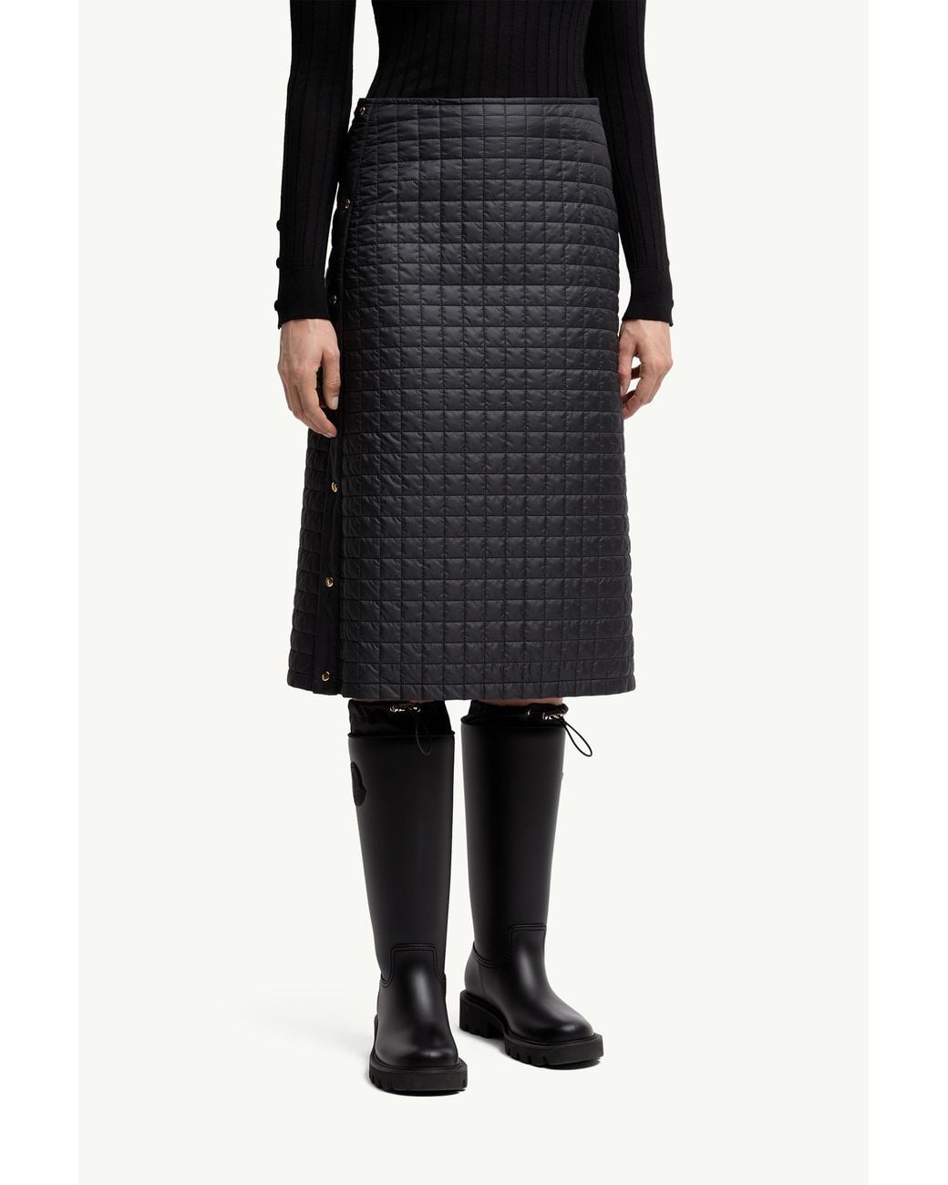 Moncler Gray Square-Quilted Padded Midi Skirt