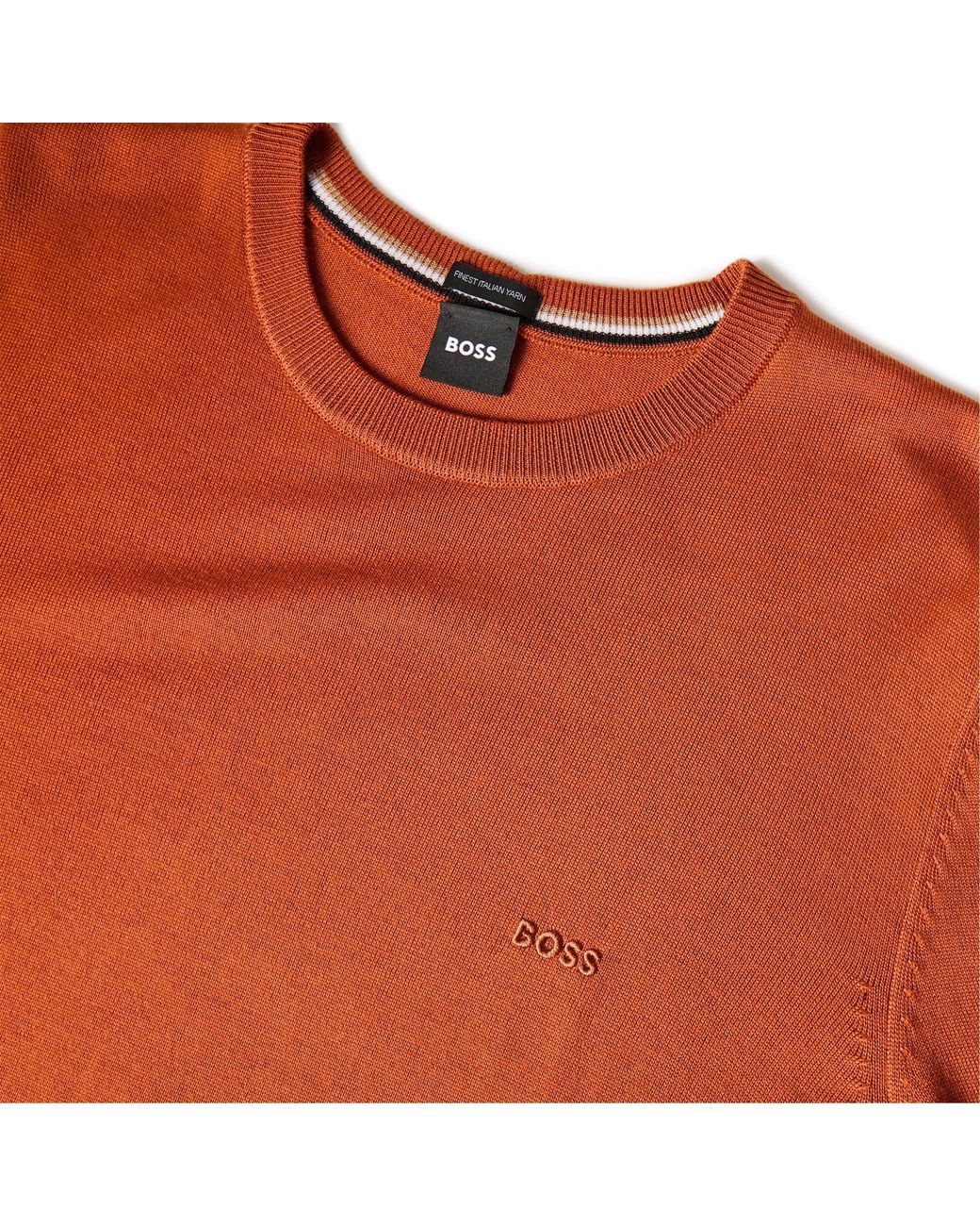 Boss Brown Crew Neck Long-Sleeve Knit Sweater for men