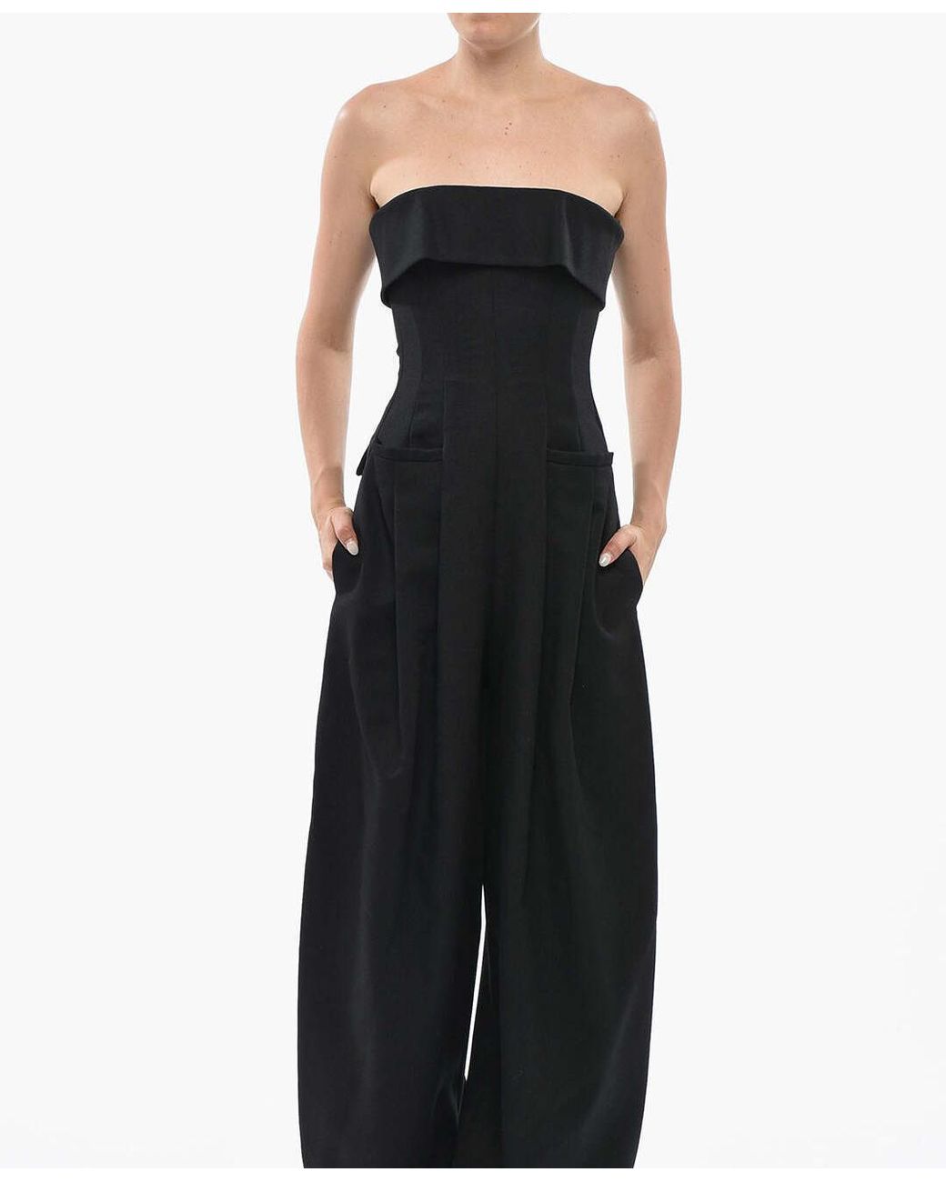 DSquared² Black Strapless Wide-Leg Wool Jumpsuit