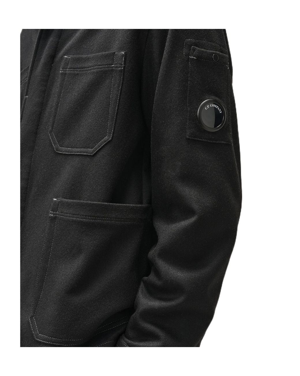 C P Company Black Felted Wool Lens Field Overshirt for men