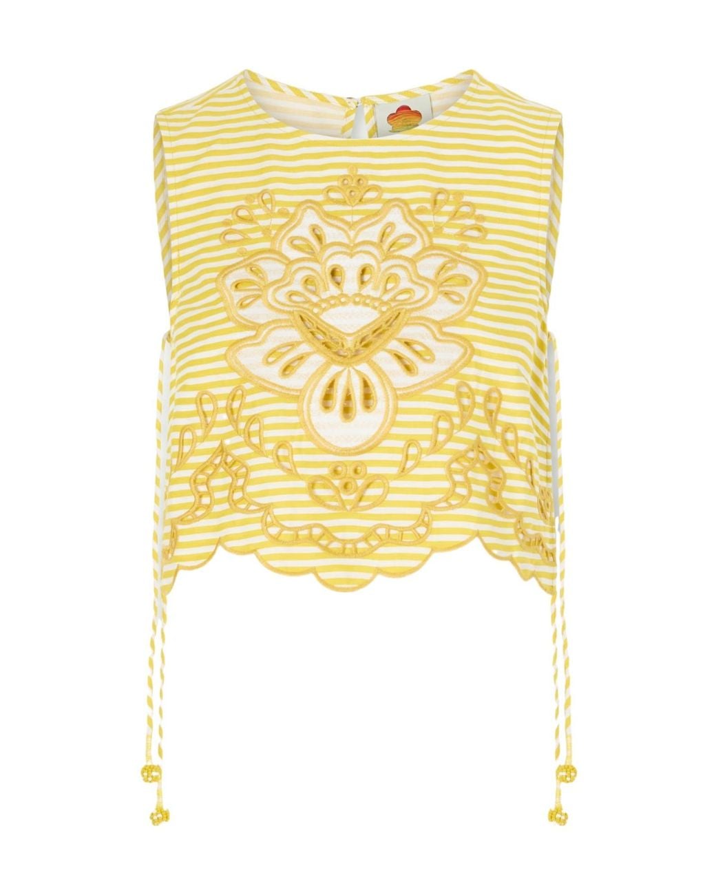 Farm Rio Yellow Embroidered Piping Vest