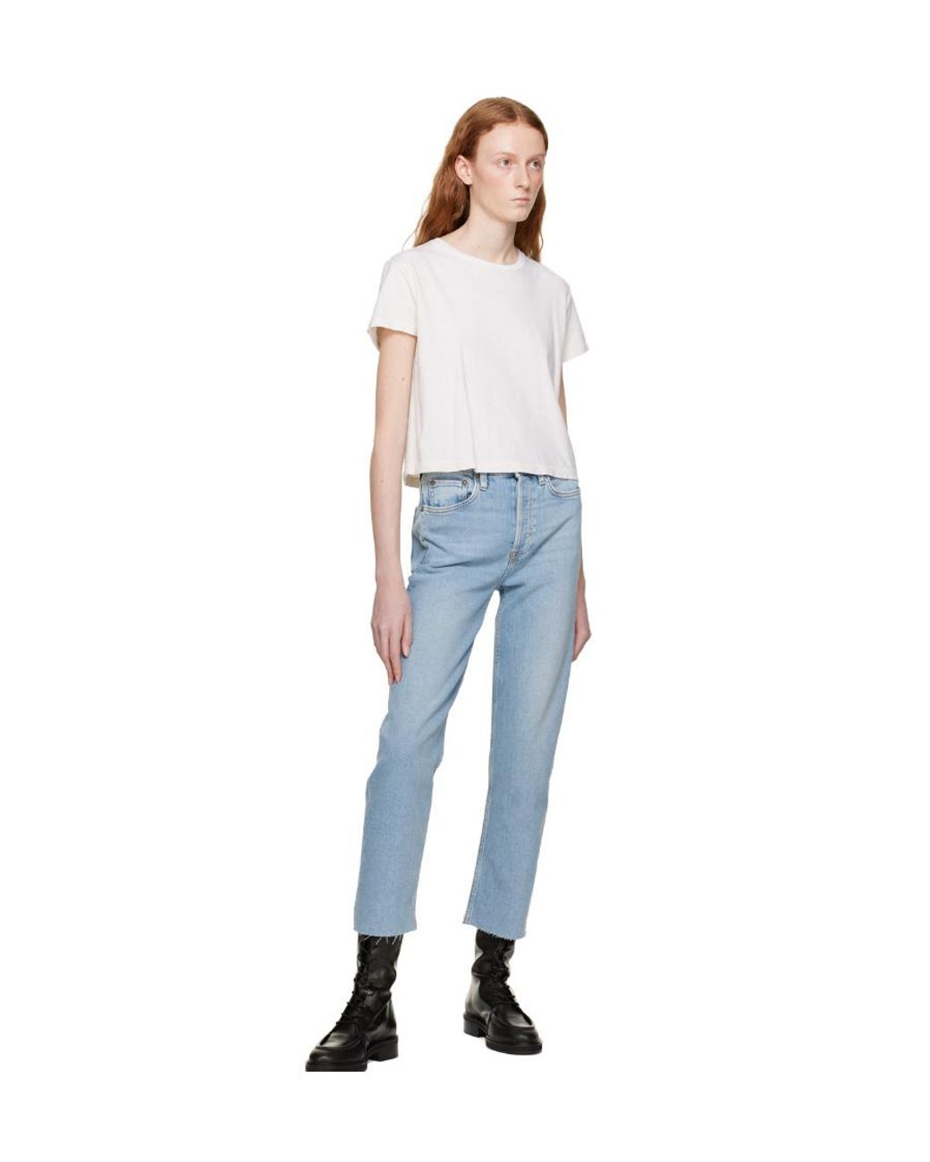 Re/done Blue Straight Leg Cropped Jeans
