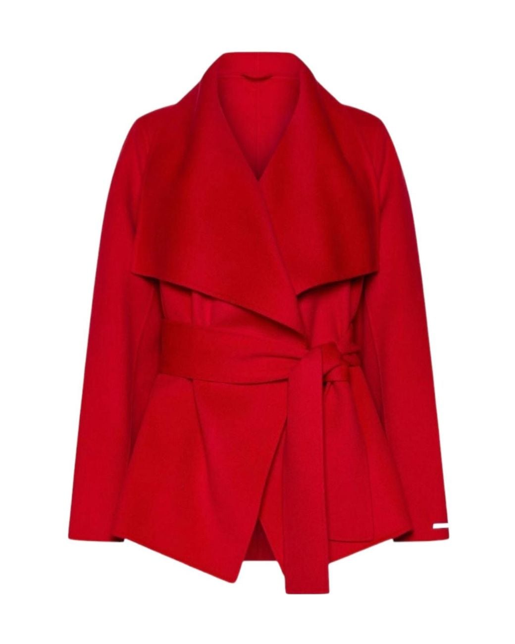 Marella Red Long-Sleeved Coat With A Tie-Waist