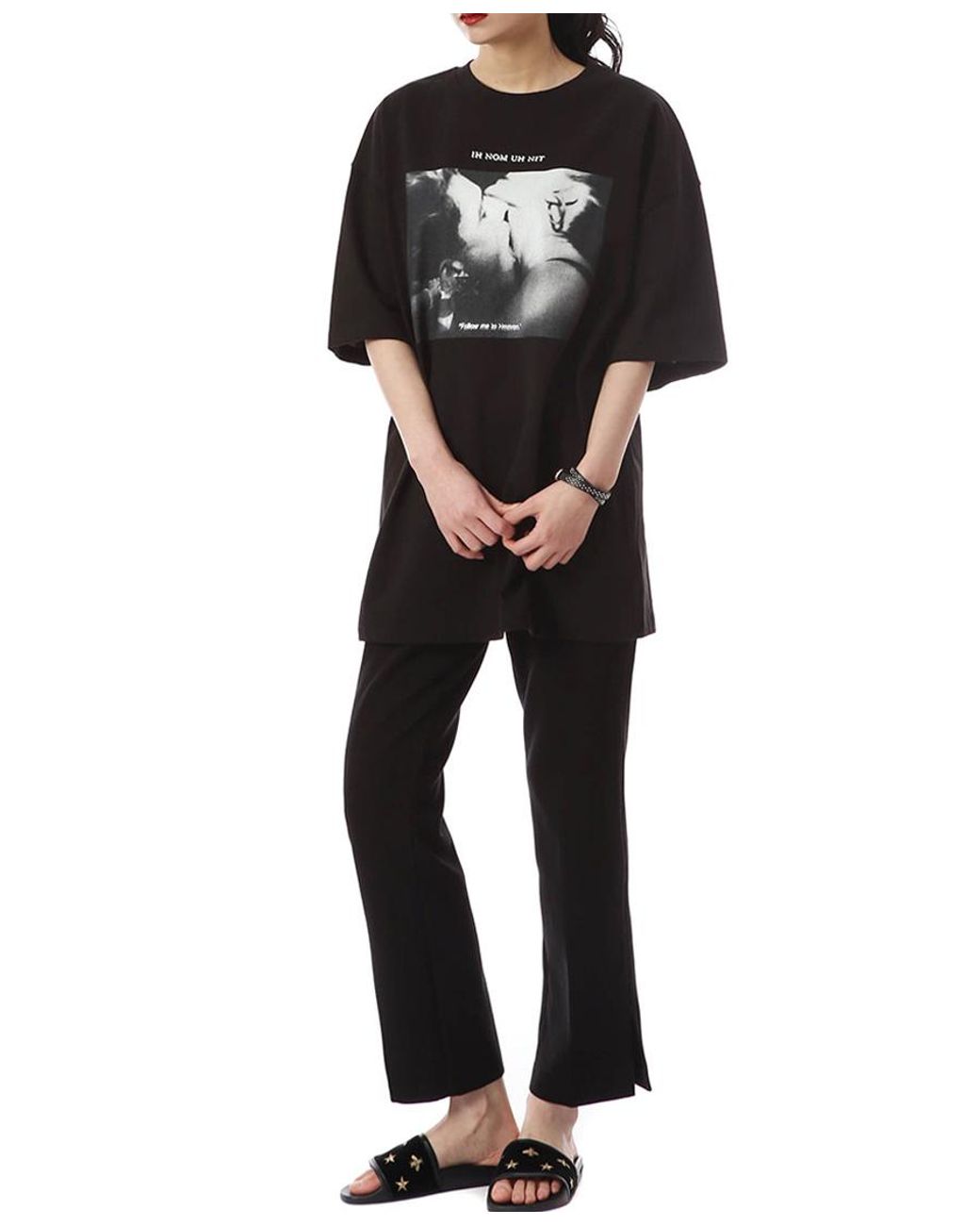 Ih Nom Uh Nit Black Printed Short-Sleeve T-Shirt for men