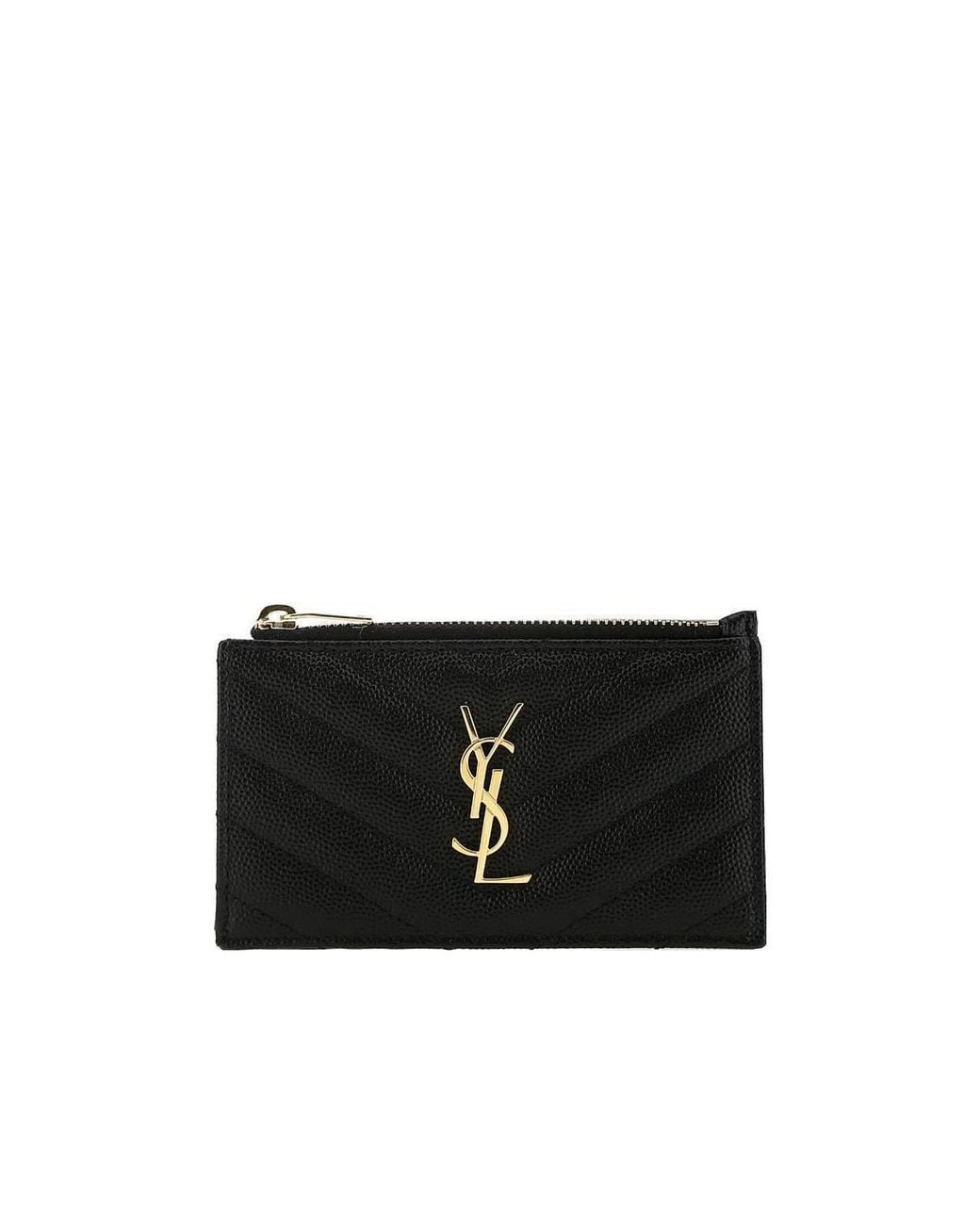 Saint Laurent Black Cassandre Matelassé Zipped Fragments Card Case