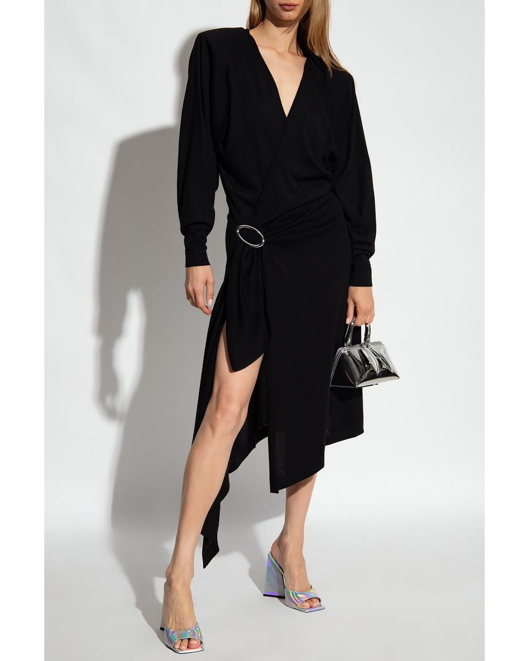 The Attico Black The Asymmetric Hem Wrap Midi Dress