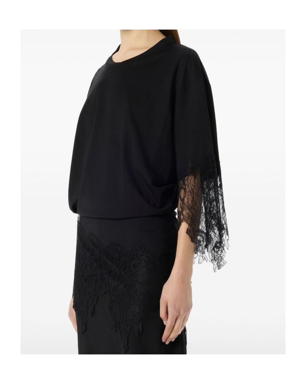 Blumarine Black Lace-Detail Jersey Midi Dress