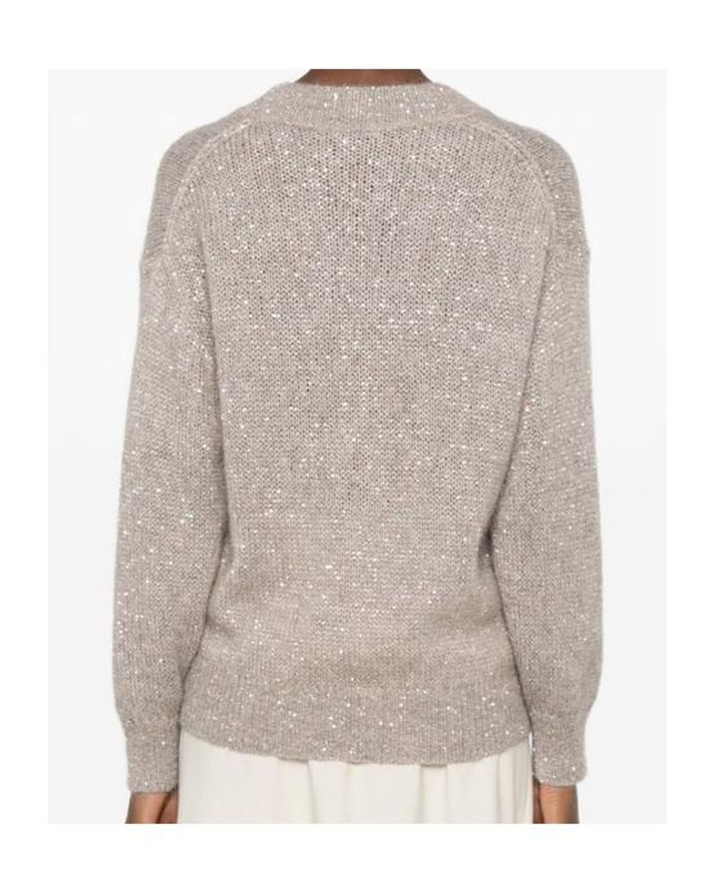Brunello Cucinelli Natural Sequin-Embellished V-Neck Sweater