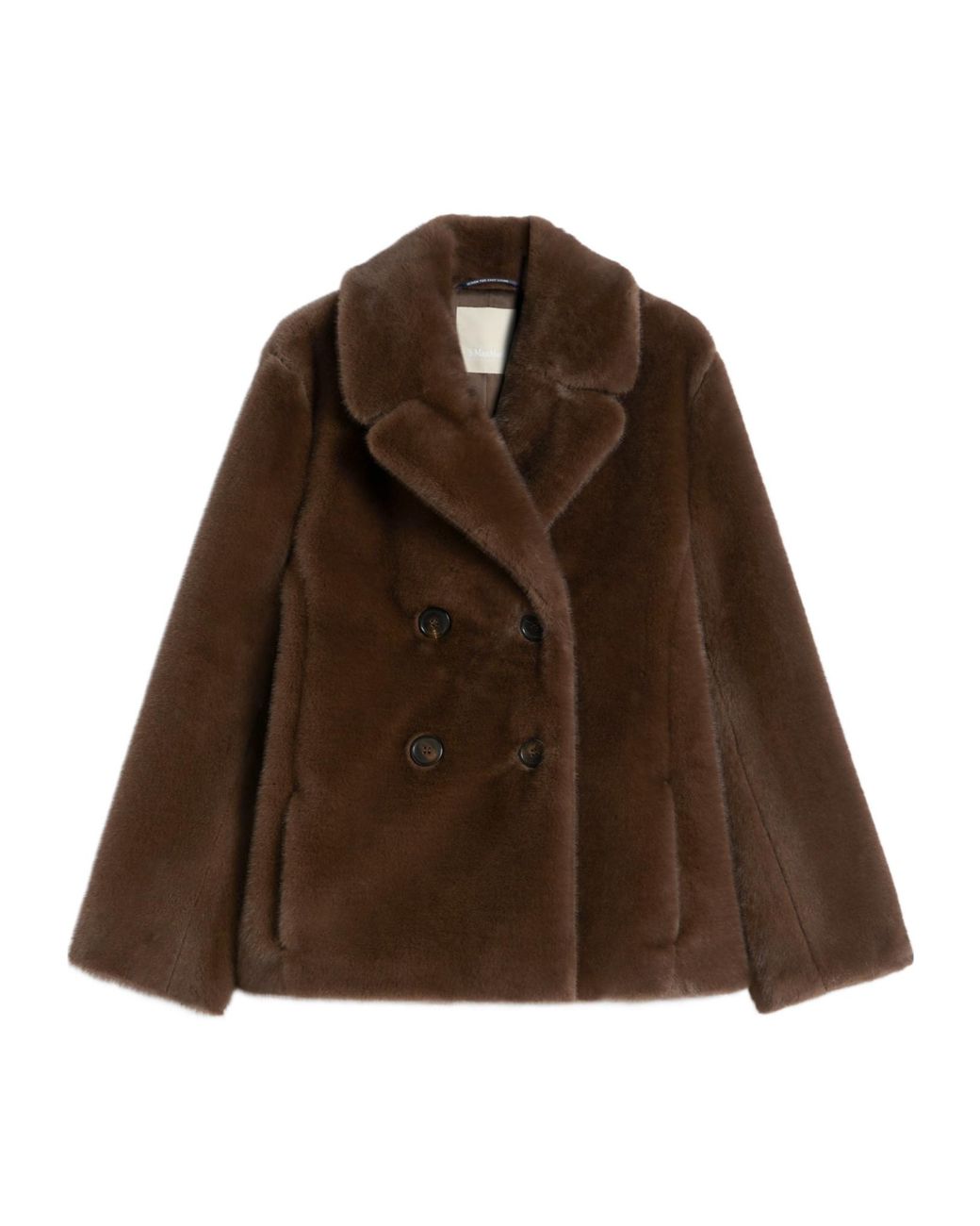 Max Mara Brown Double-Breasted Jacket With A Fluffy Texture