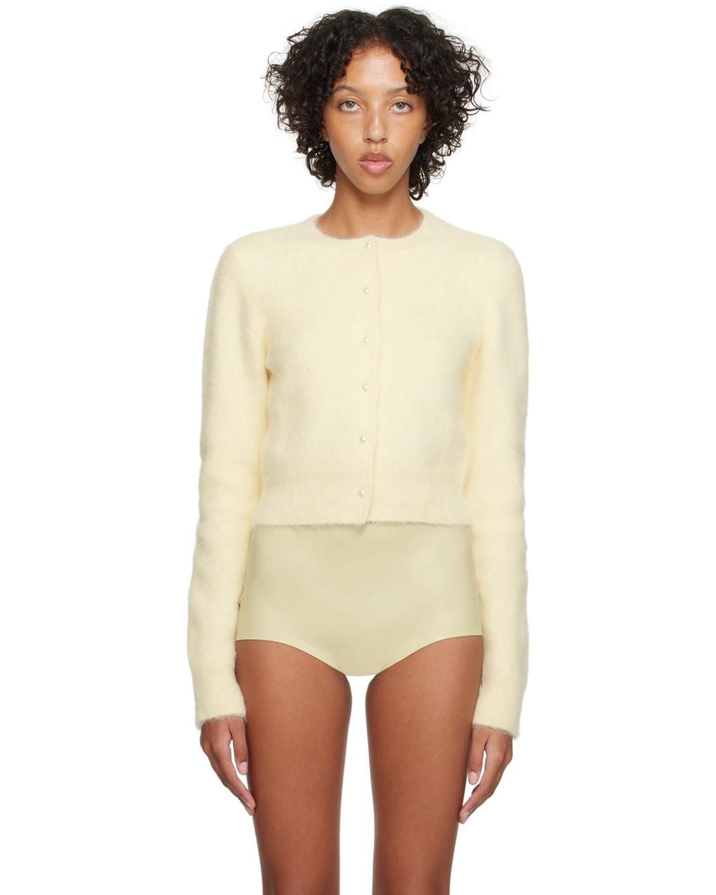 Maison Margiela Natural Cropped Knitted Cardigan