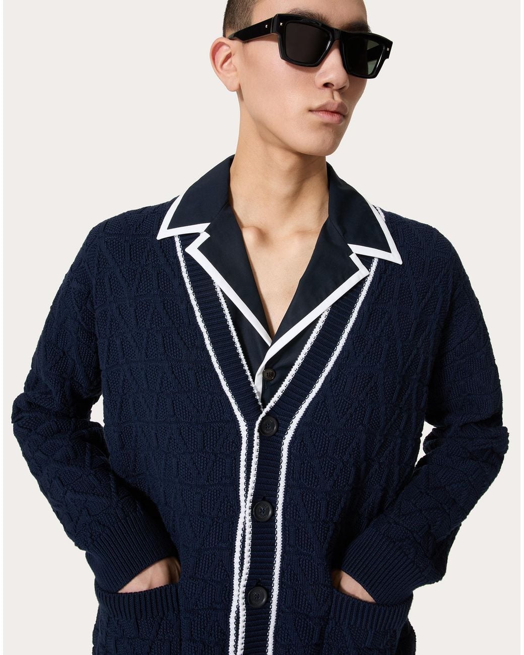 Valentino Blue Toile Iconographe Cotton Cardigan for men