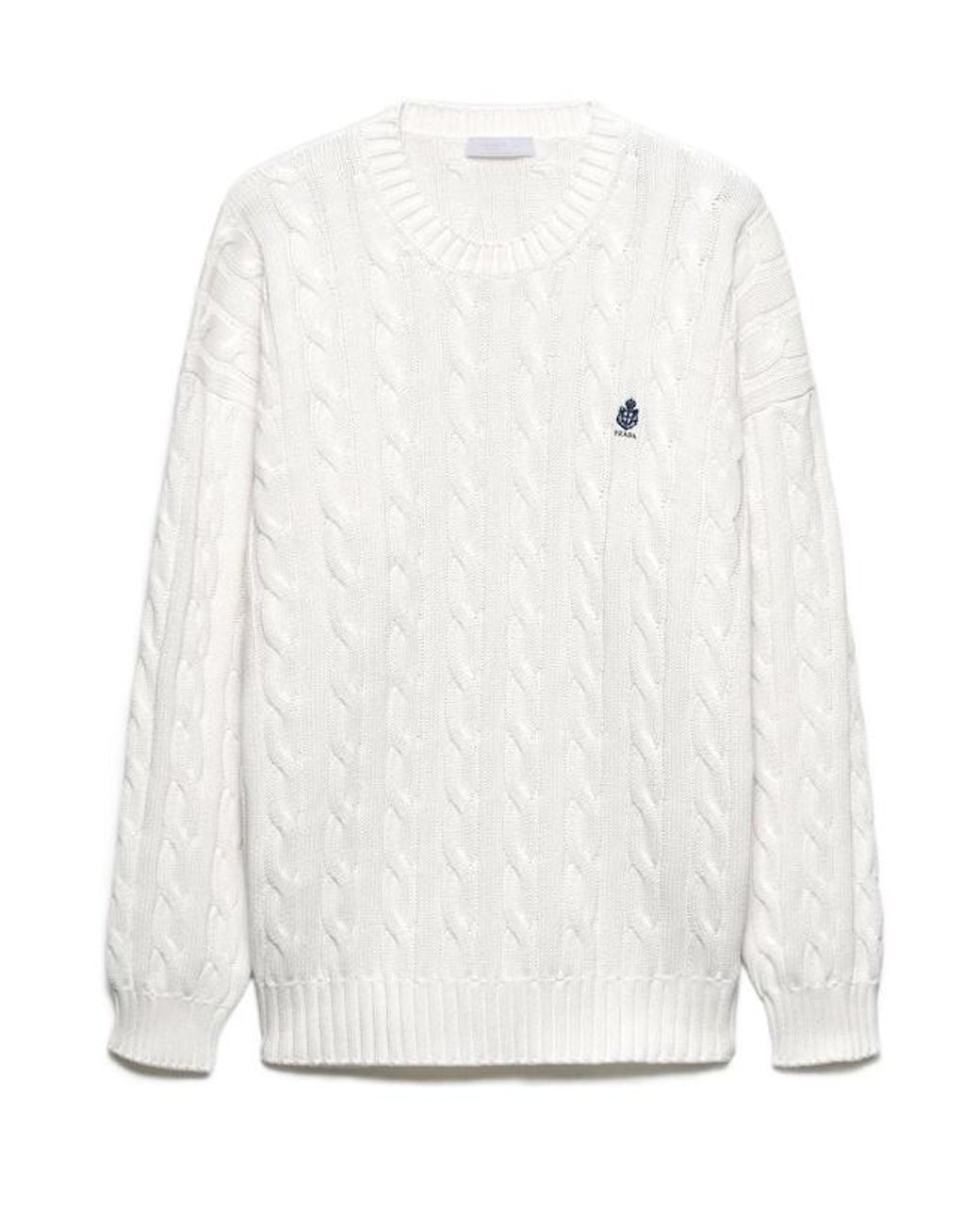 Prada White Logo-Embroidered Crewneck Jumper for men