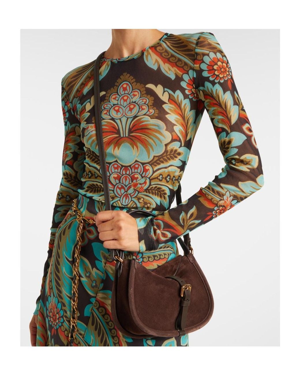 Etro Brown Pony Small Suede Crossbody Bag