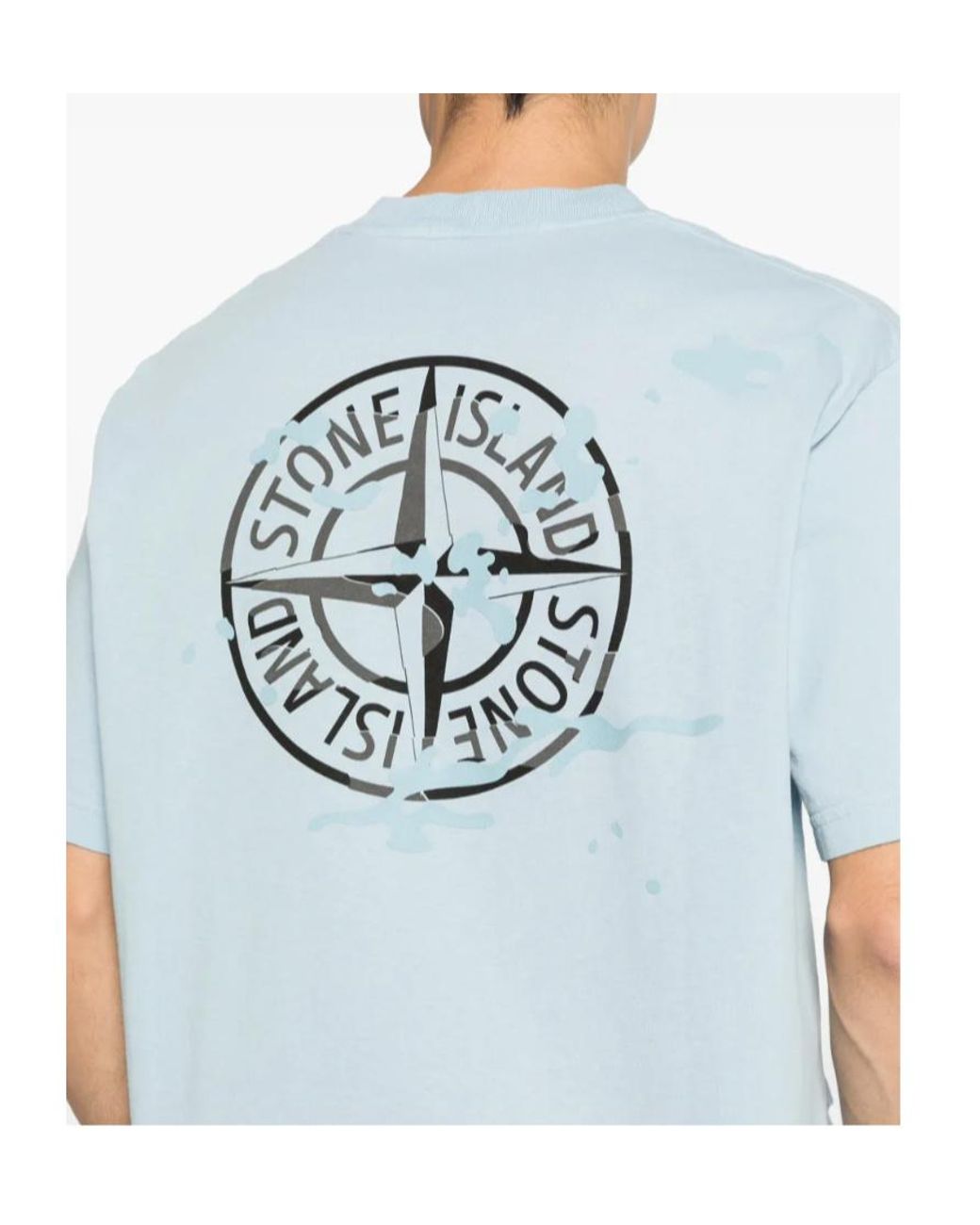 Stone Island Blue Camo Compass Printed Crewneck T-Shirt for men