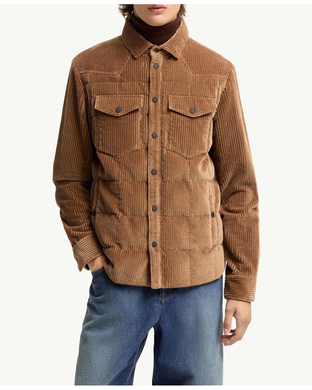 Moncler Brown Gelt Corduroy Down Shirt Jacket for men