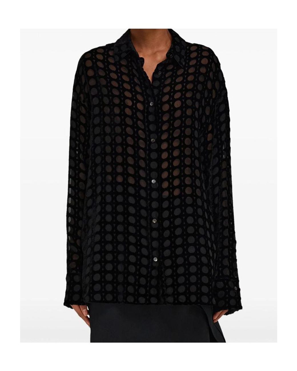 Ferragamo Black Ferragamo Devoré-Effect Long-Sleeved Shirt