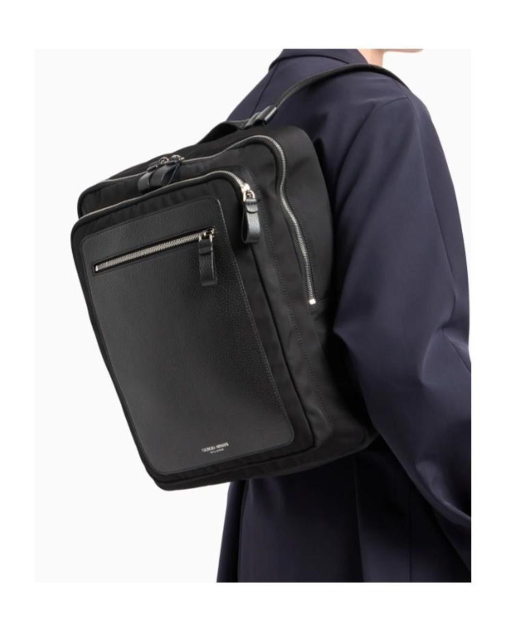 Giorgio Armani Black Logo Printed Zipped Backpack for men