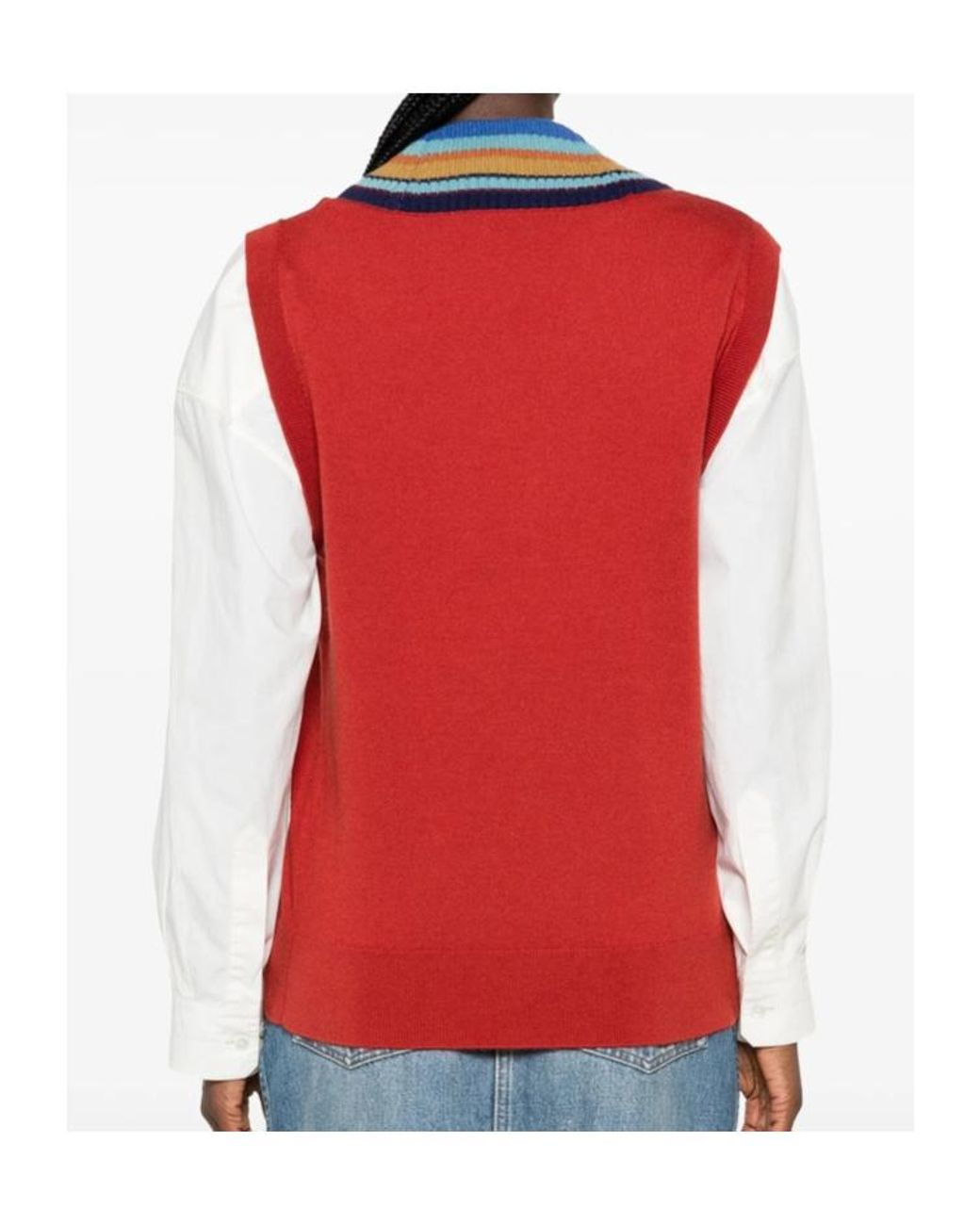 Dries Van Noten Red V-Neck Knit Vest