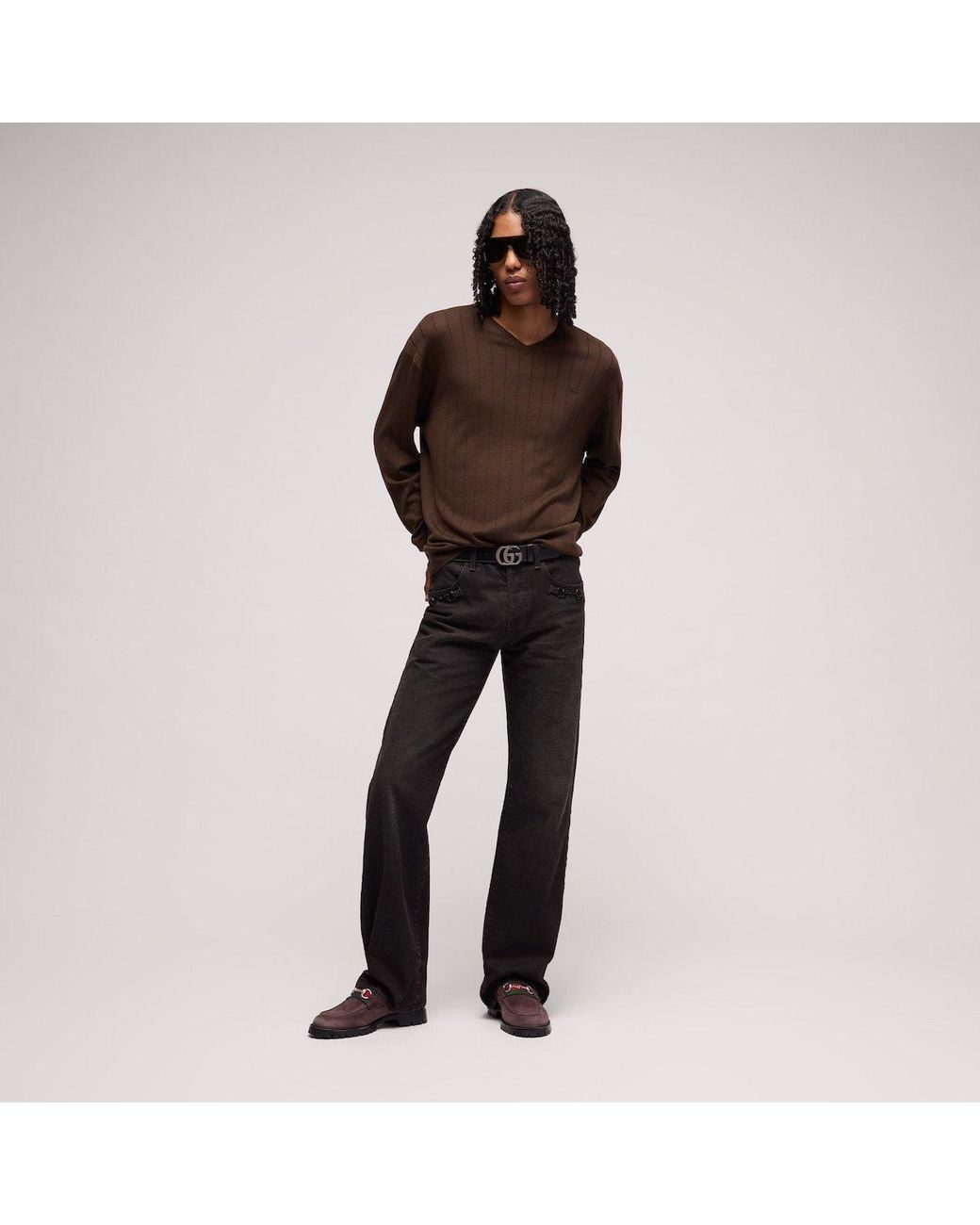 Gucci Brown Horsebit Lug Sole Loafers for men