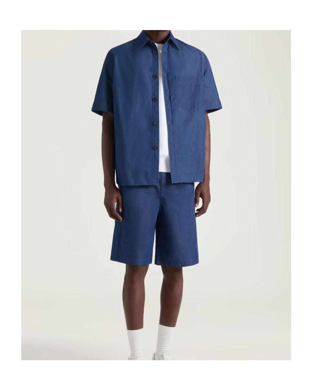 Givenchy Blue Couture Seam Denim Short-Sleeve Shirt for men