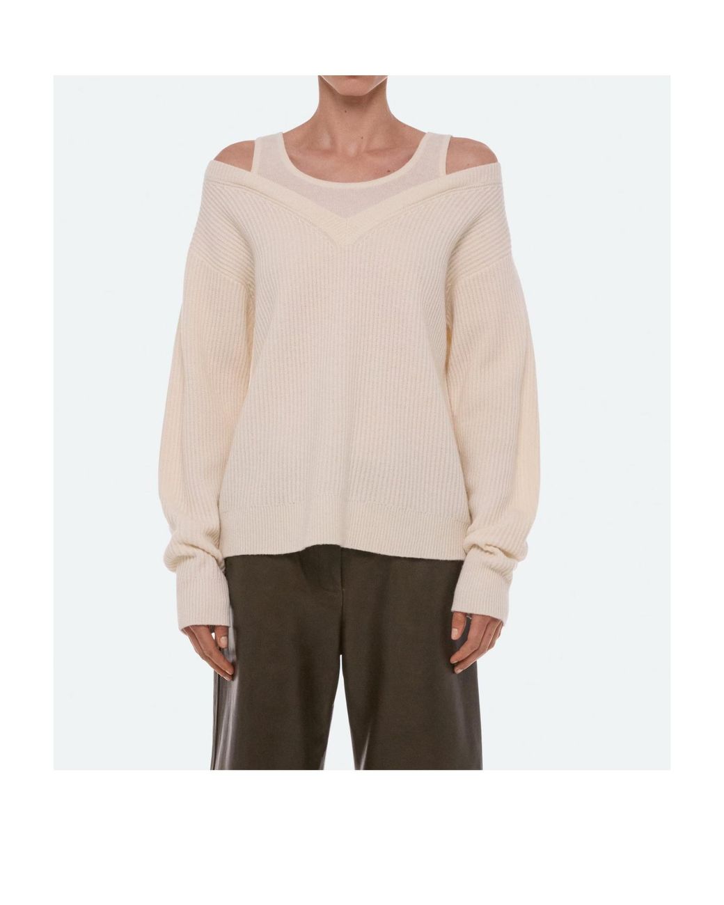 Helmut Lang White Double-Layer V-Neck Sweater