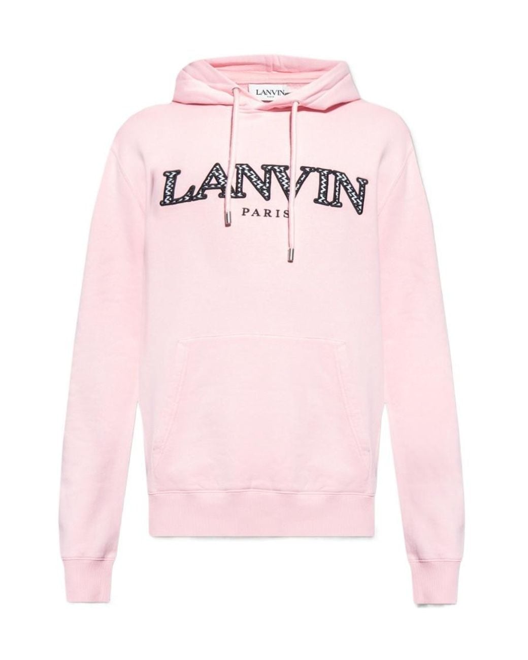 Lanvin Pink Logo Embroidered Drawstring Hoodie for men