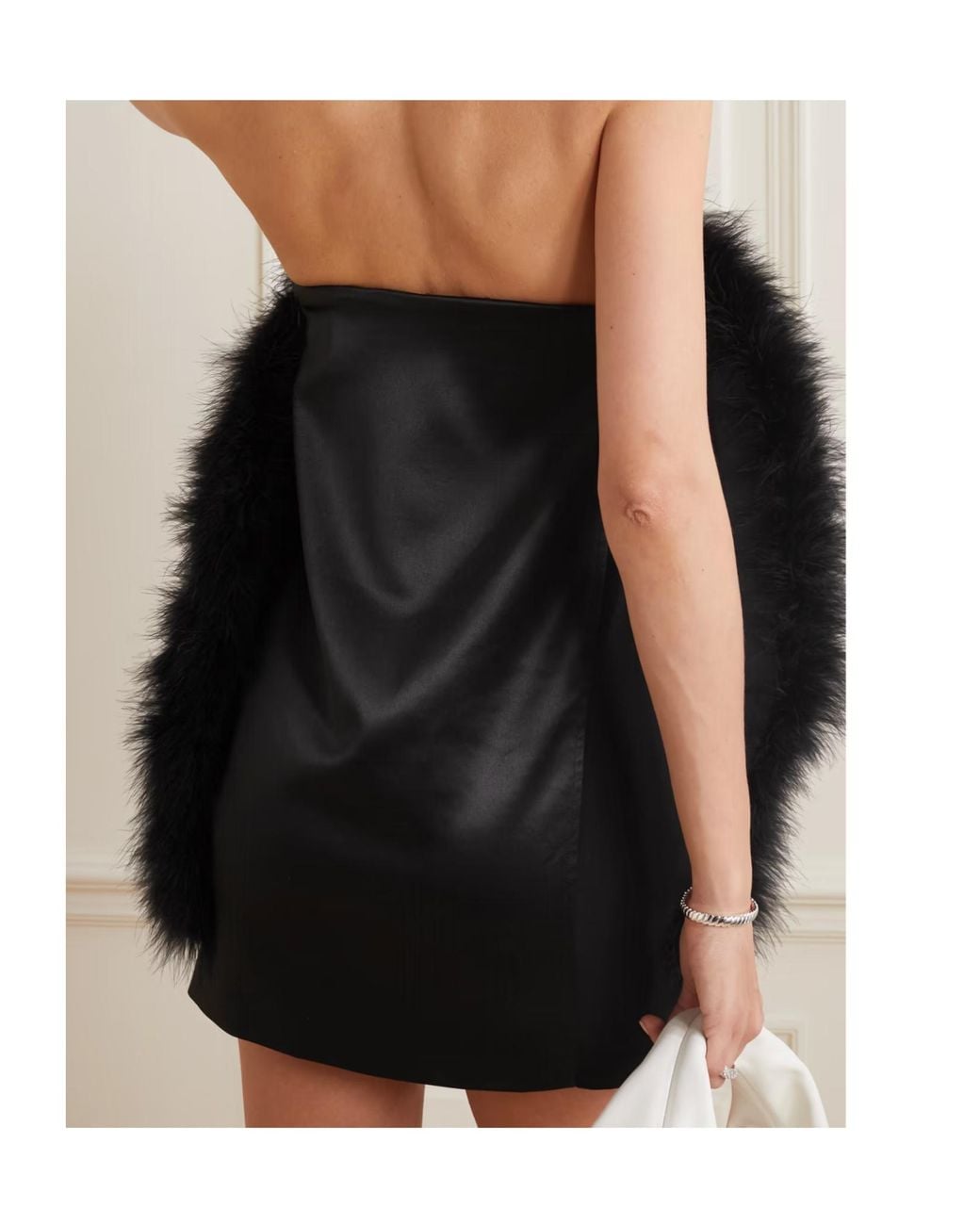 16Arlington Black Blaise Strapless Feather-Trimmed Satin And Stretch-Crepe Mini Dress