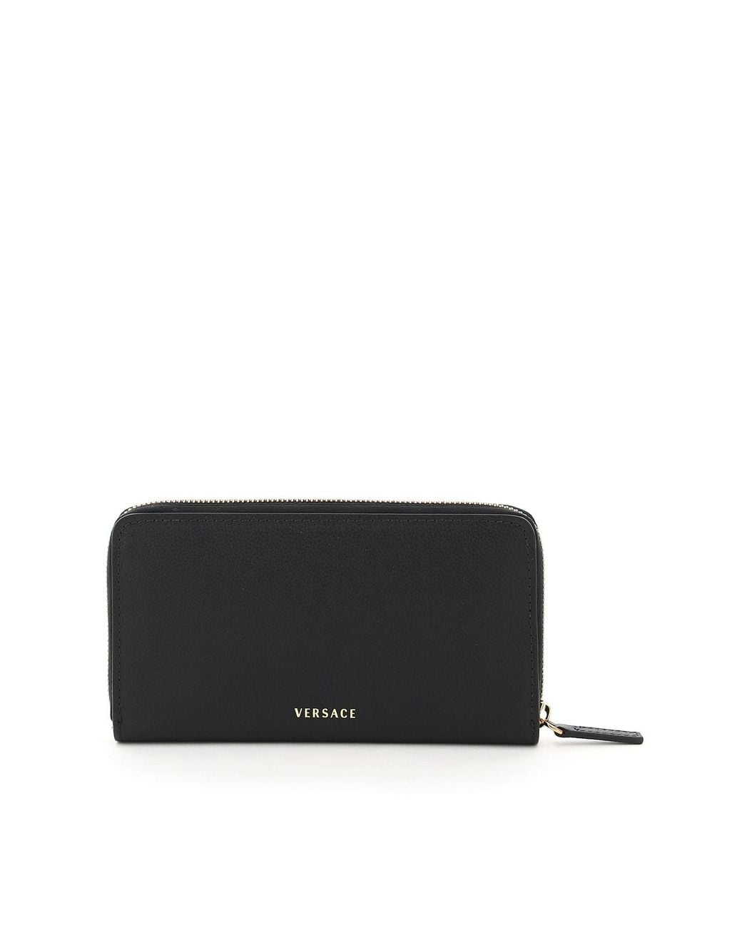 Versace Black Logo Detailed Zipped Wallet