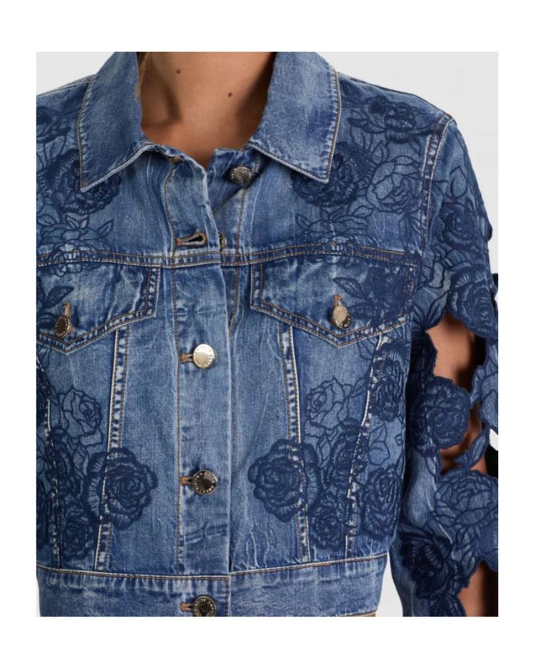 Alice + Olivia Blue Chloe Laser-Cut Denim Jacket