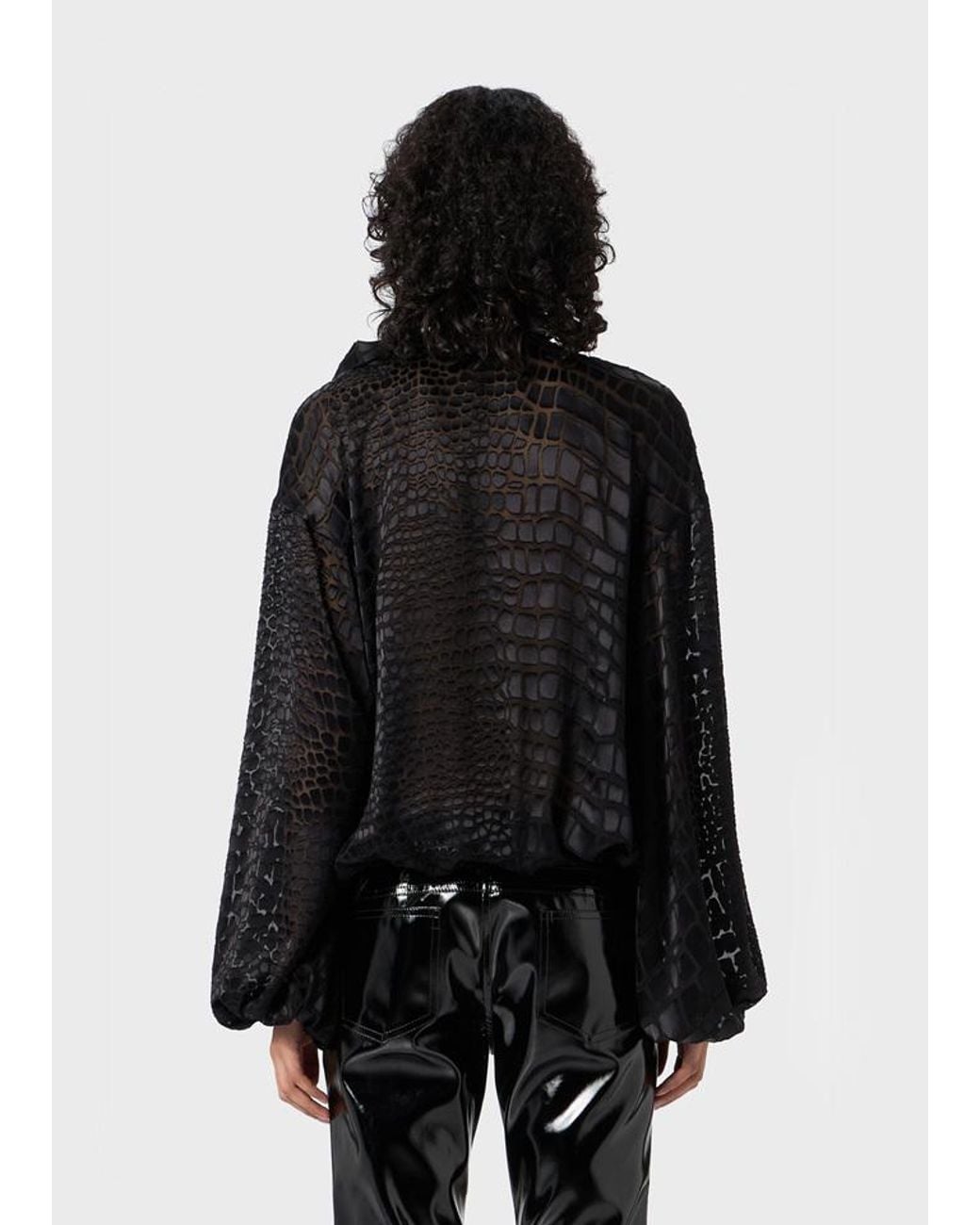 Blumarine Black Printed Devore Criss-Cross Blouse