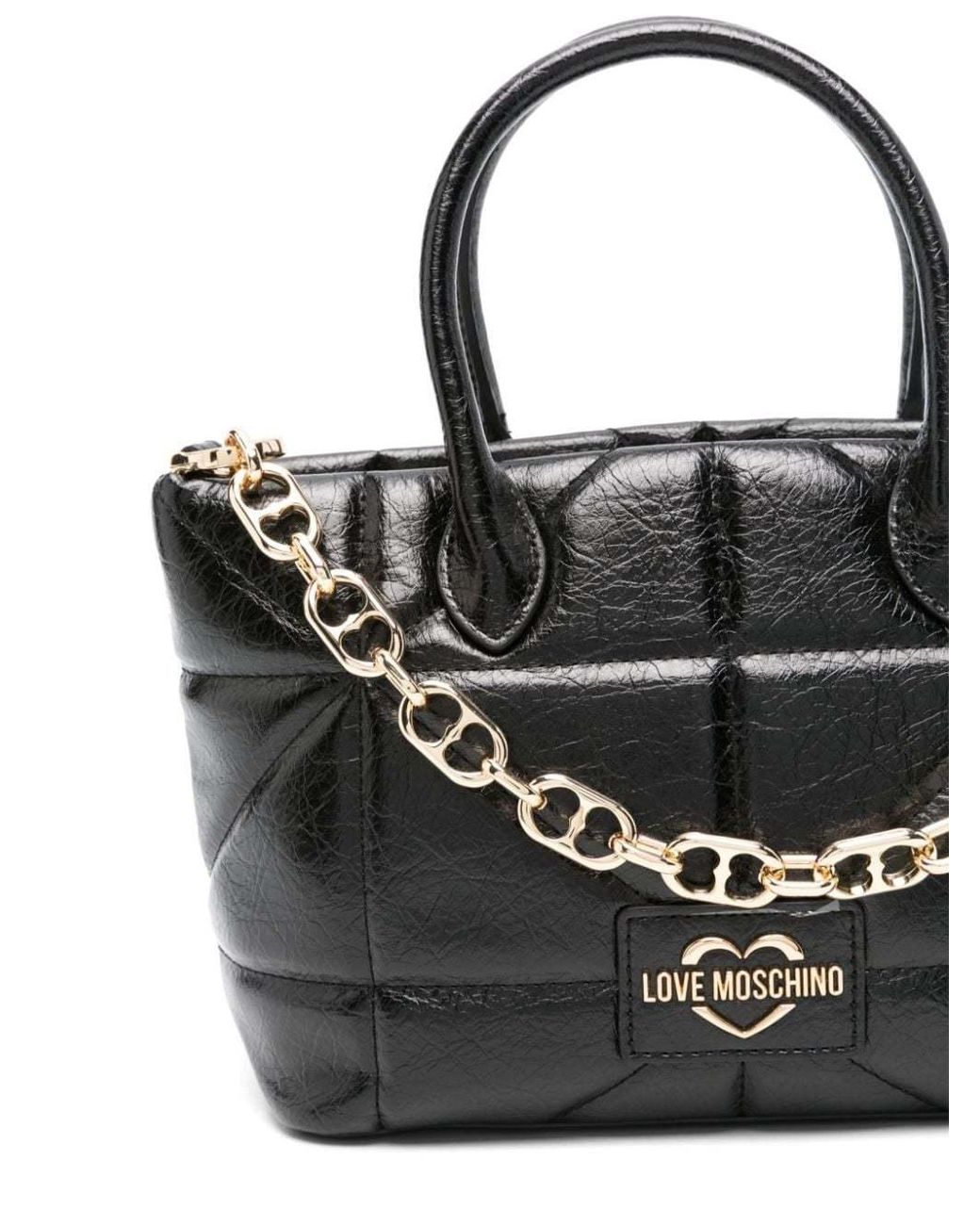 Moschino Black Love Logo-Lettering Chain Linked Crossbody Bag