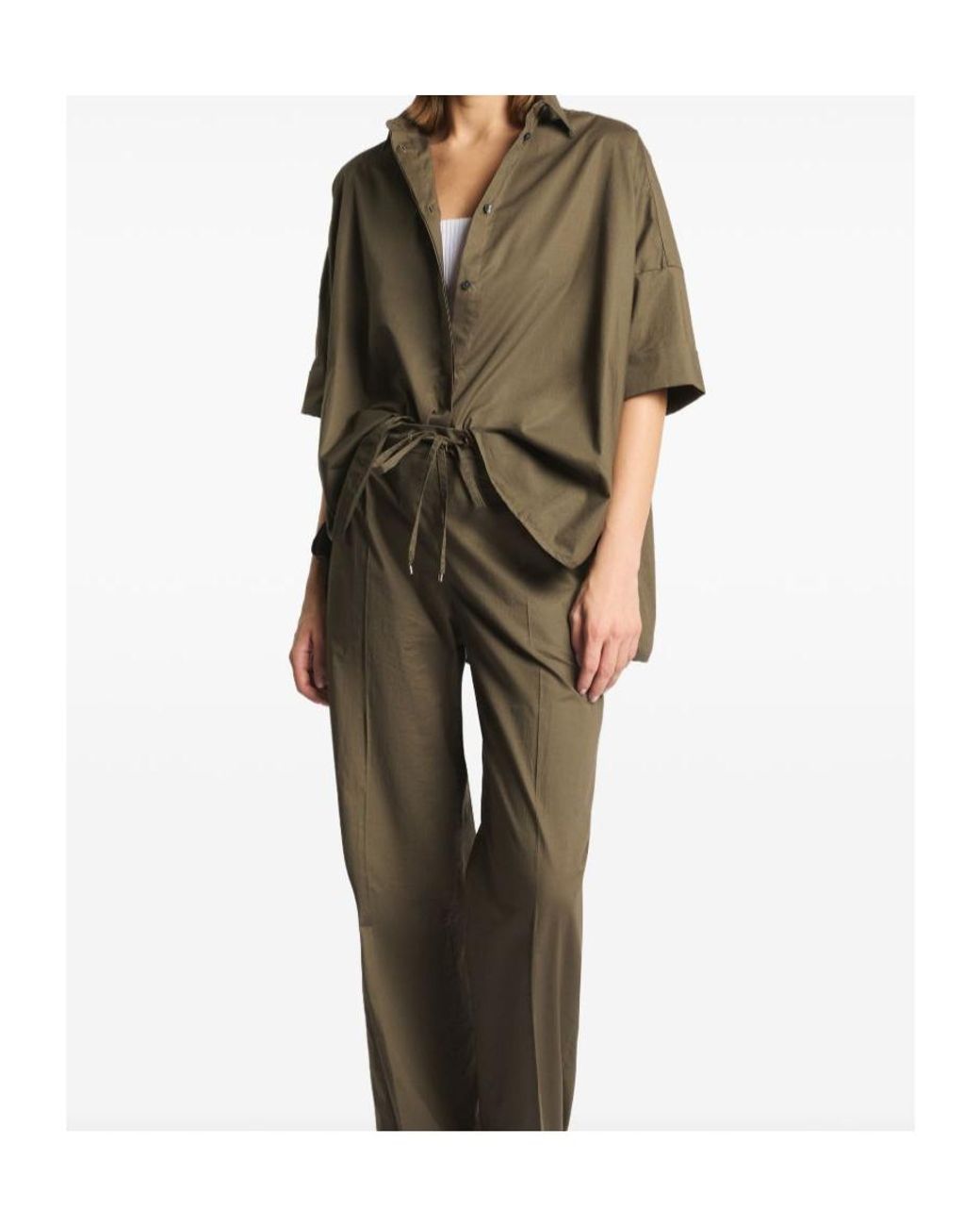 Fay Green Oversized Half-Sleeve Shirt Top