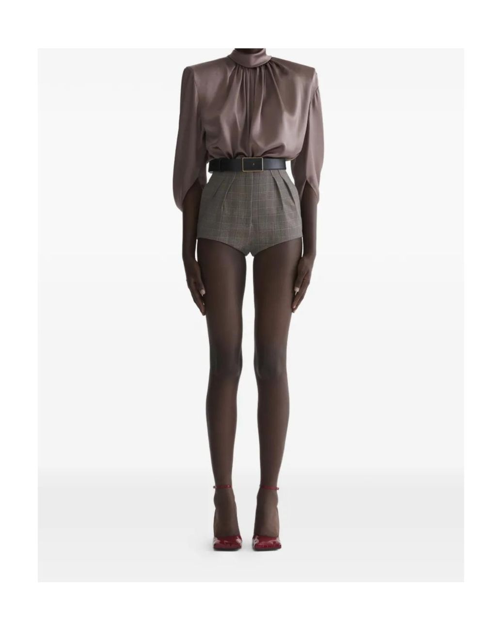 Mugler Brown Draped High-Neck Top
